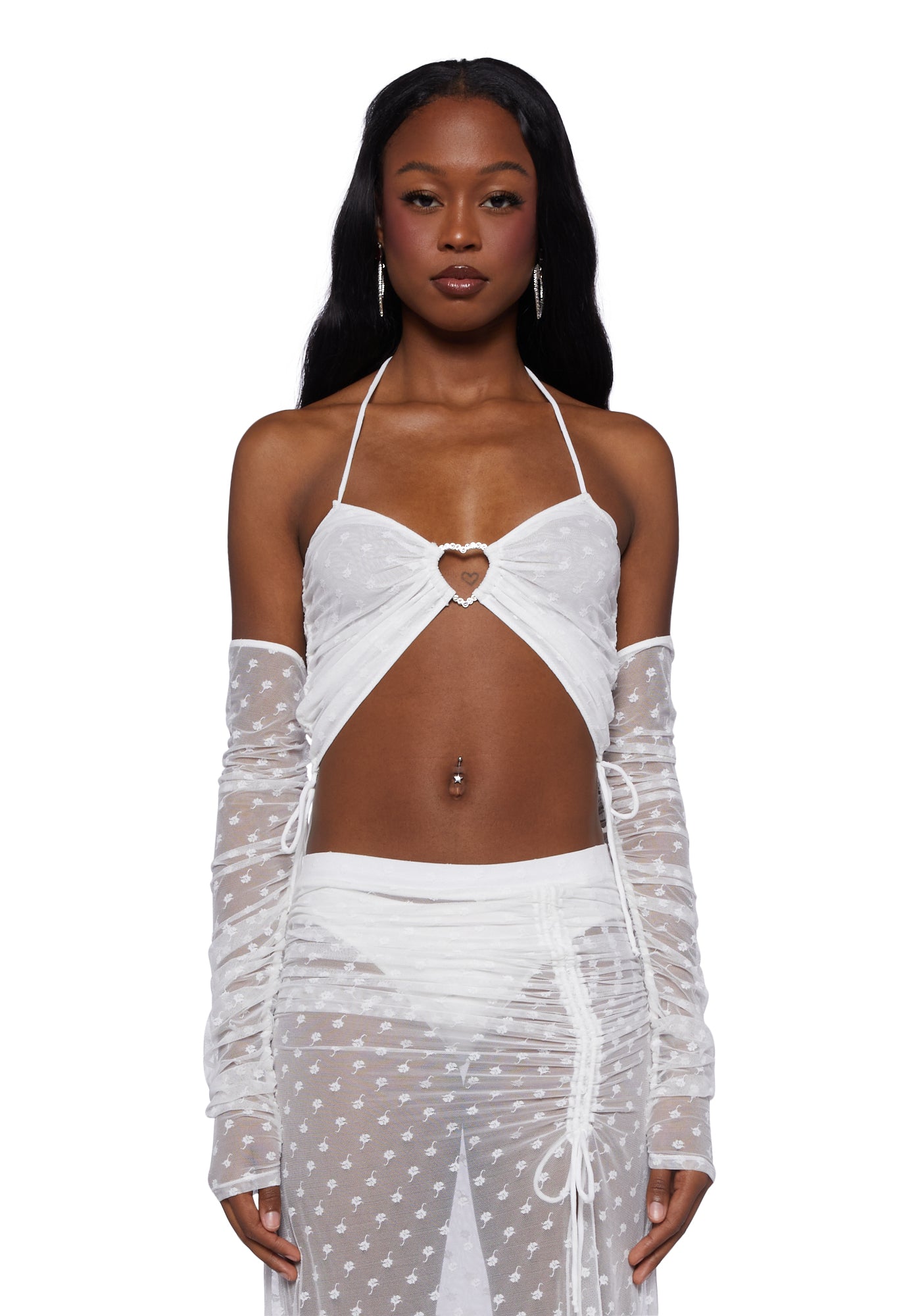 Sugar Thrillz Mesh Rose Print Halter Top - White – Dolls Kill