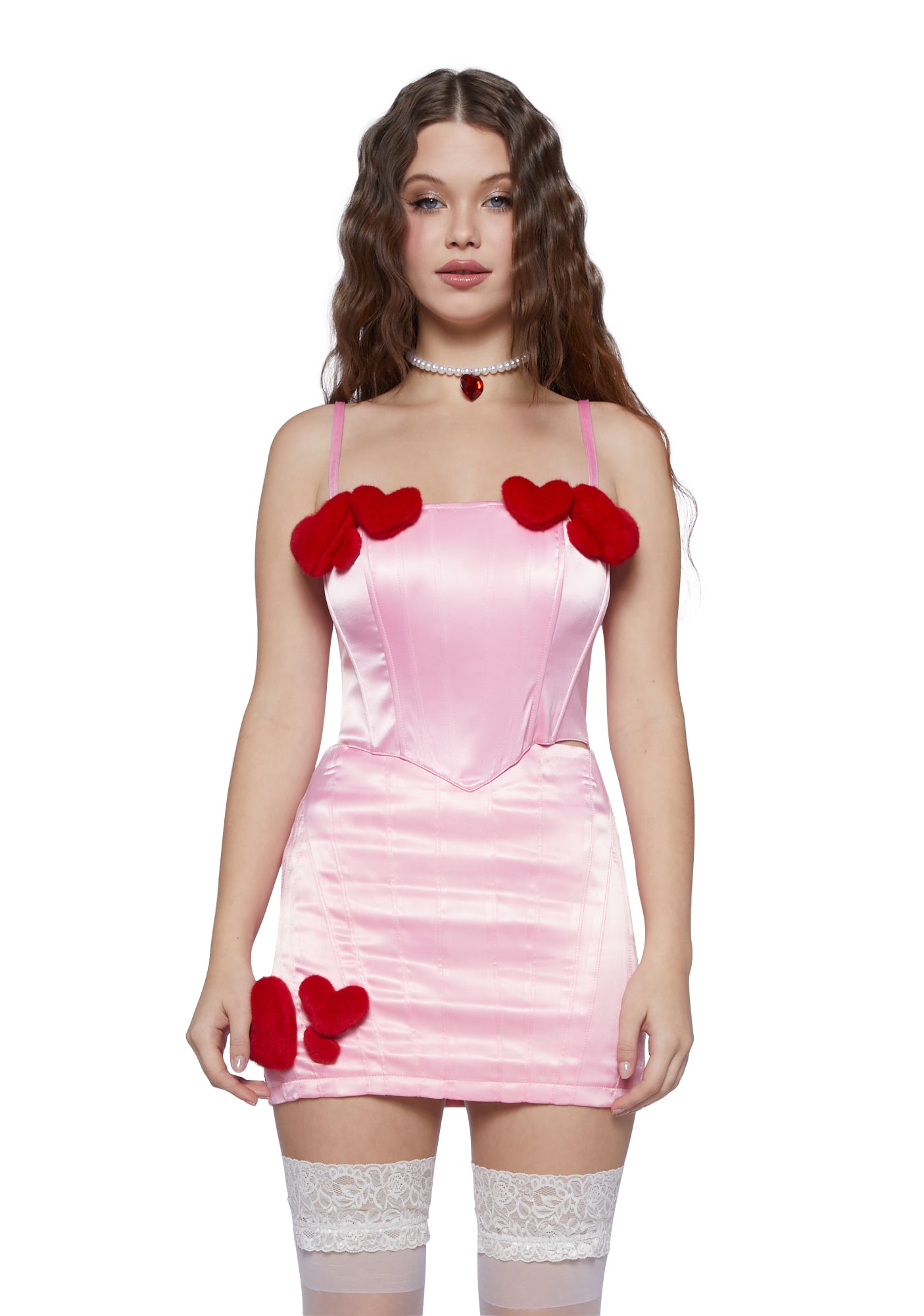 Sugar Thrillz Sateen Corset With Heart Appliques - Pink