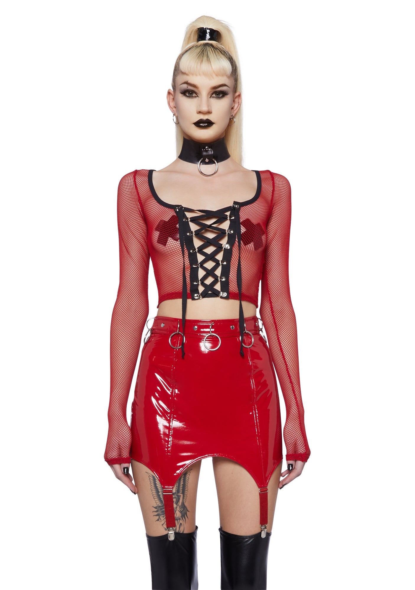 Red fishnet on sale shirt