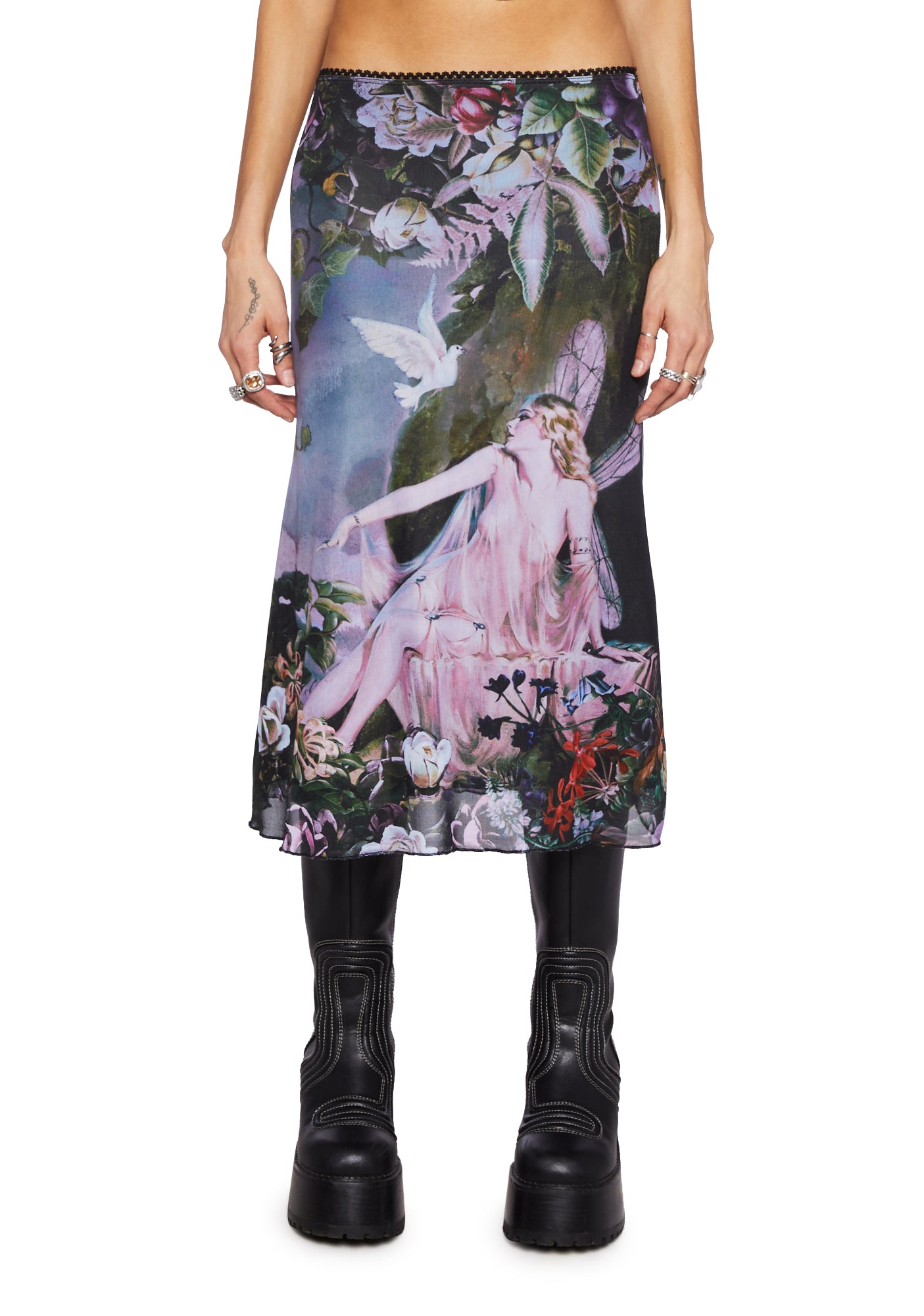Current Mood Fairy Fairy Core Graphic Midi Skirt - Multi – Dolls Kill