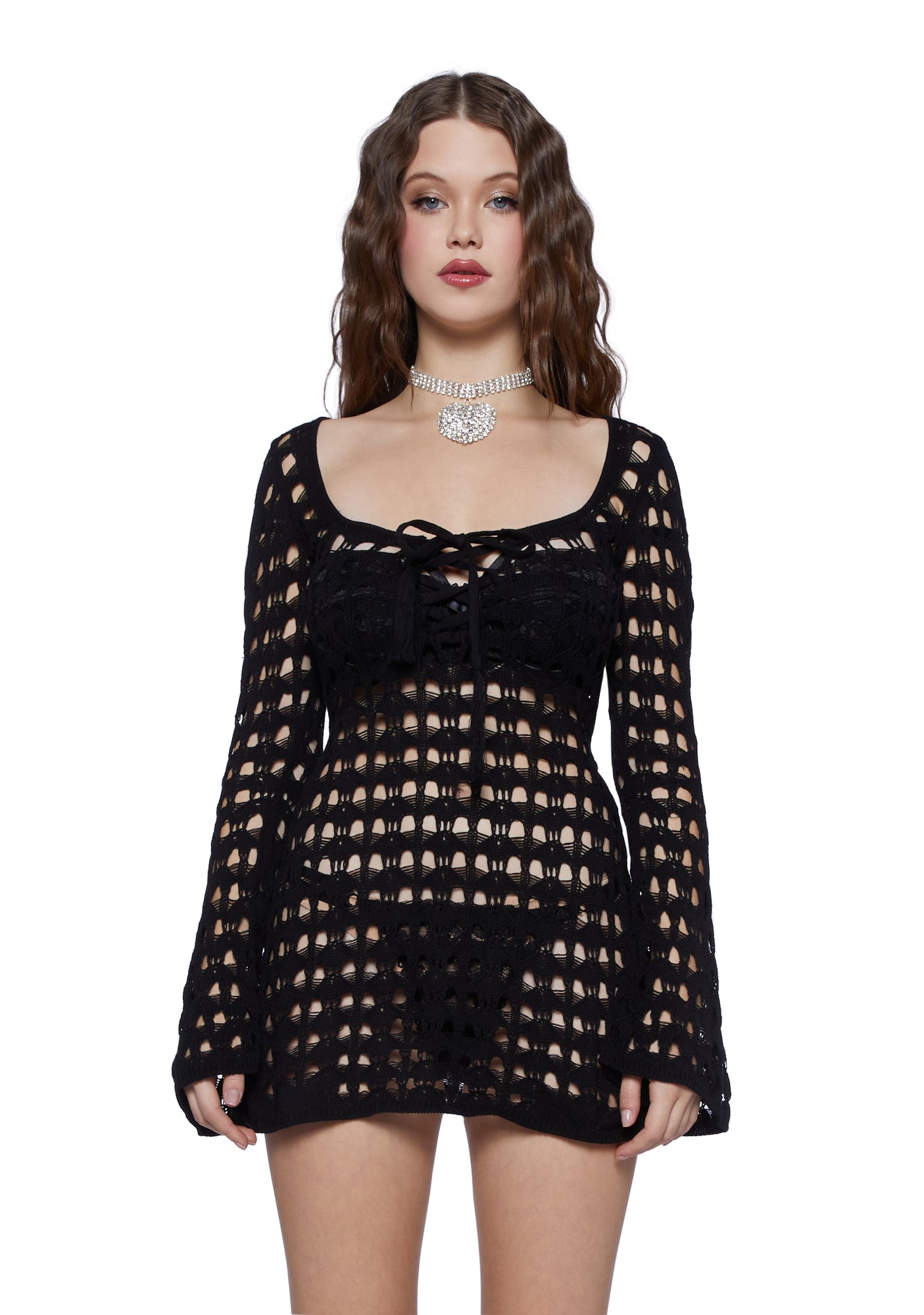 Sugar Thrillz Crochet Mini Dress- Black