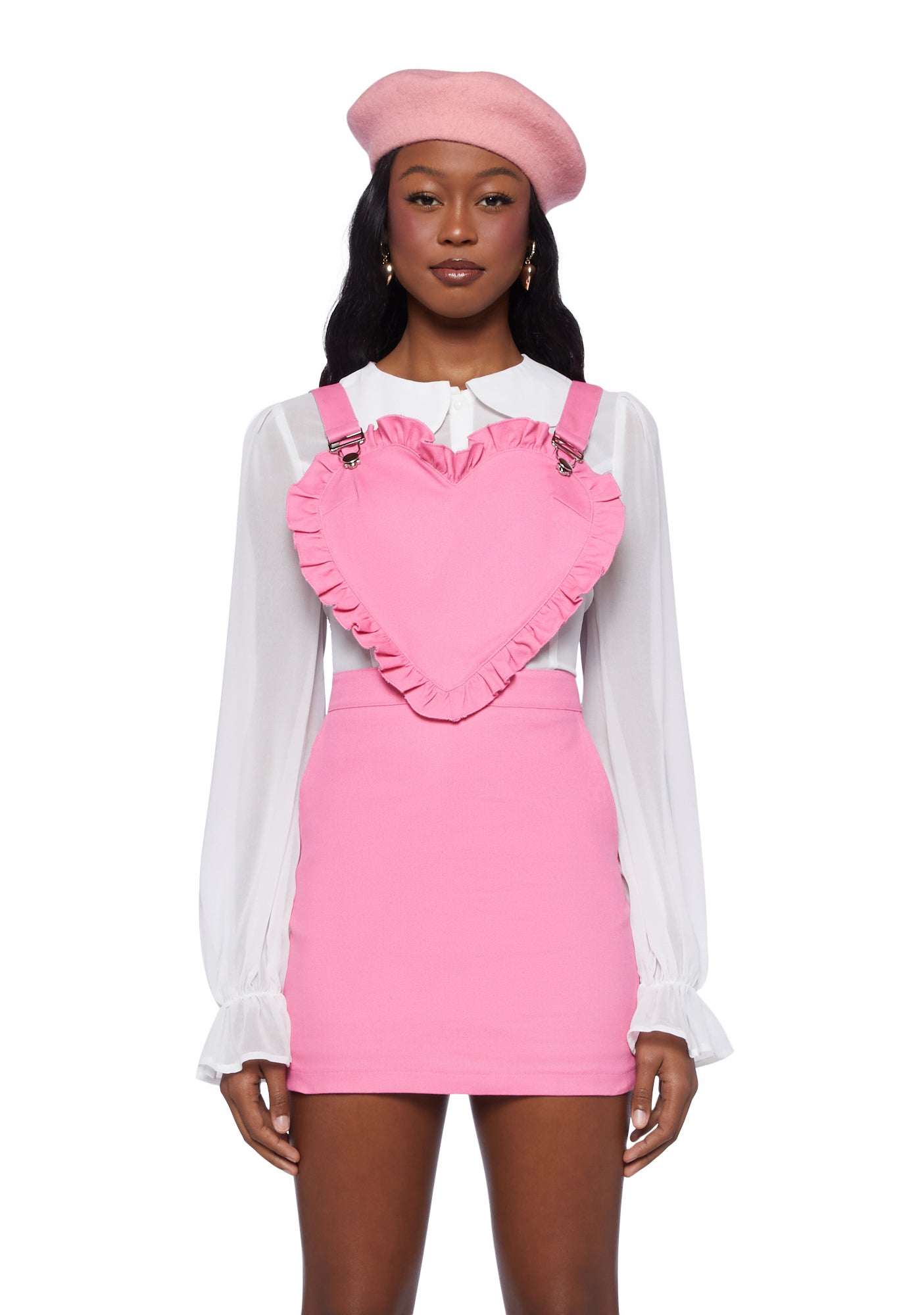 Sugar Thrillz Pinafore Heart Mini Dress- Pink