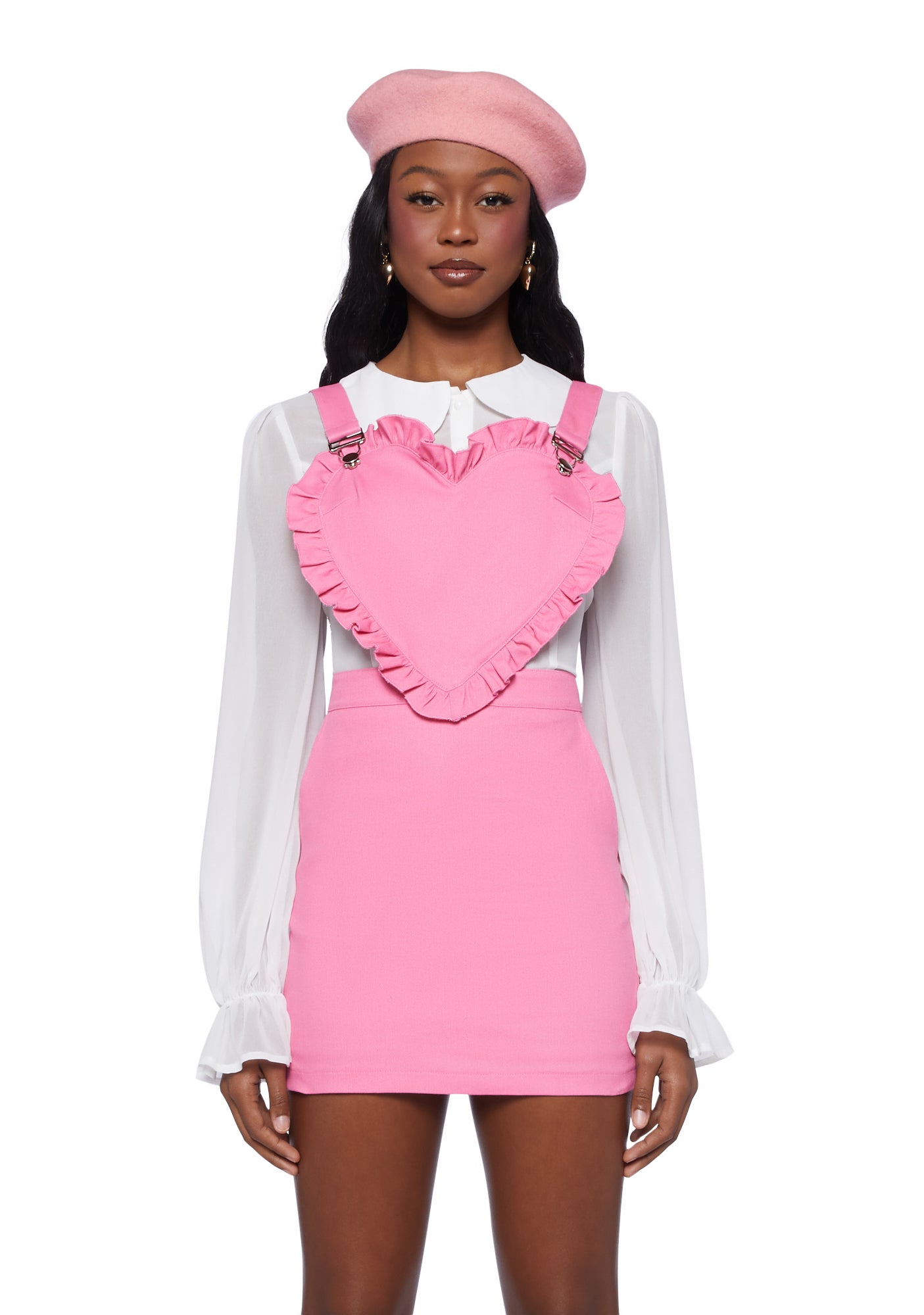 Sugar Thrillz Pinafore Heart Mini Dress- Pink – Dolls Kill