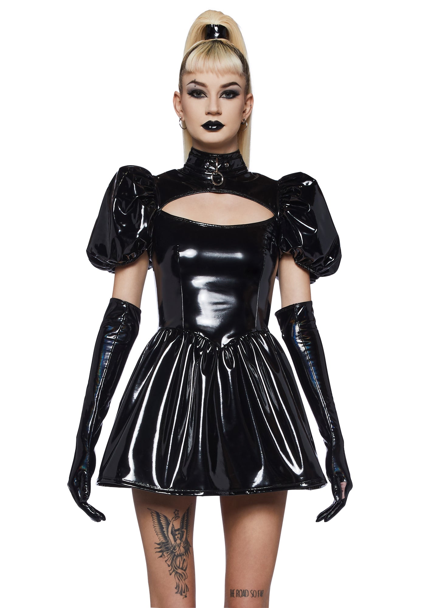 Widow Puff Sleeve PVC Mini Dress- Black