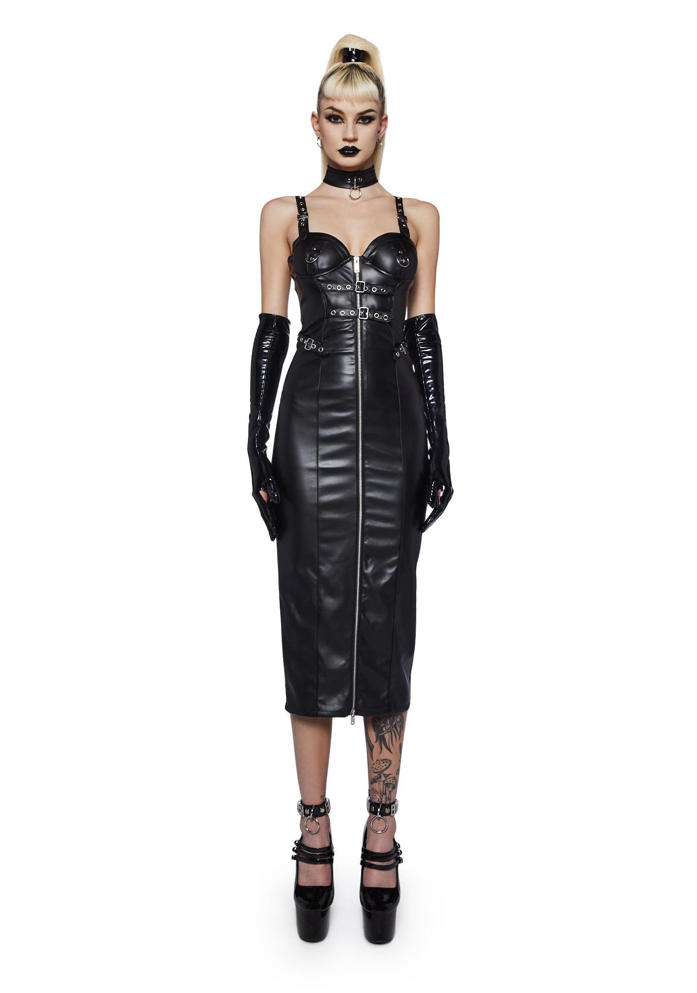 Widow Leather Bondage Maxi Dress- Black Dolls Kill Widow Leather Bondage Maxi Dress- Black Dolls Kill