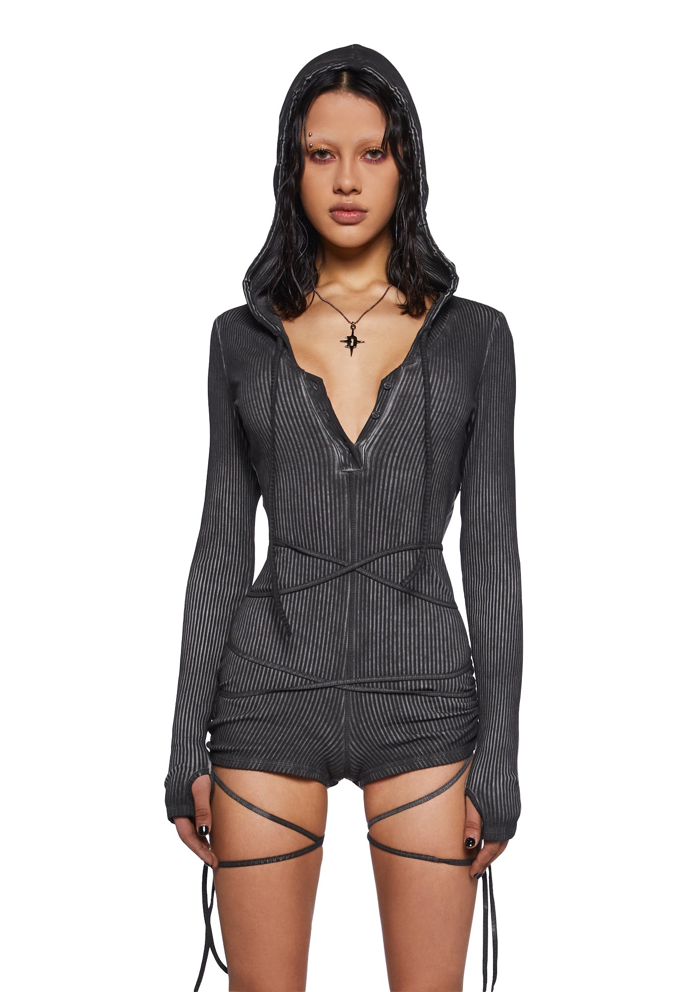 Darker Wavs Washed Ribbed Long Sleeve Racerback Romper Darker Wavs Washed Ribbed Long Sleeve Racerback Romper