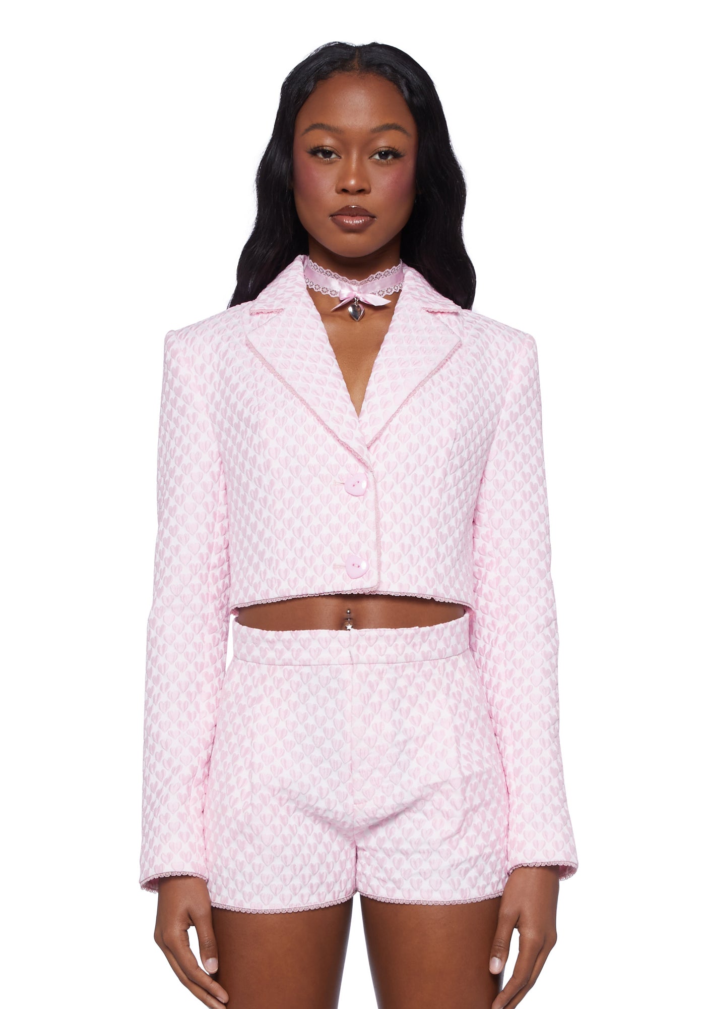 Cropped Blazer And Short Set Slim Cropped Blazer With Rounded Hem