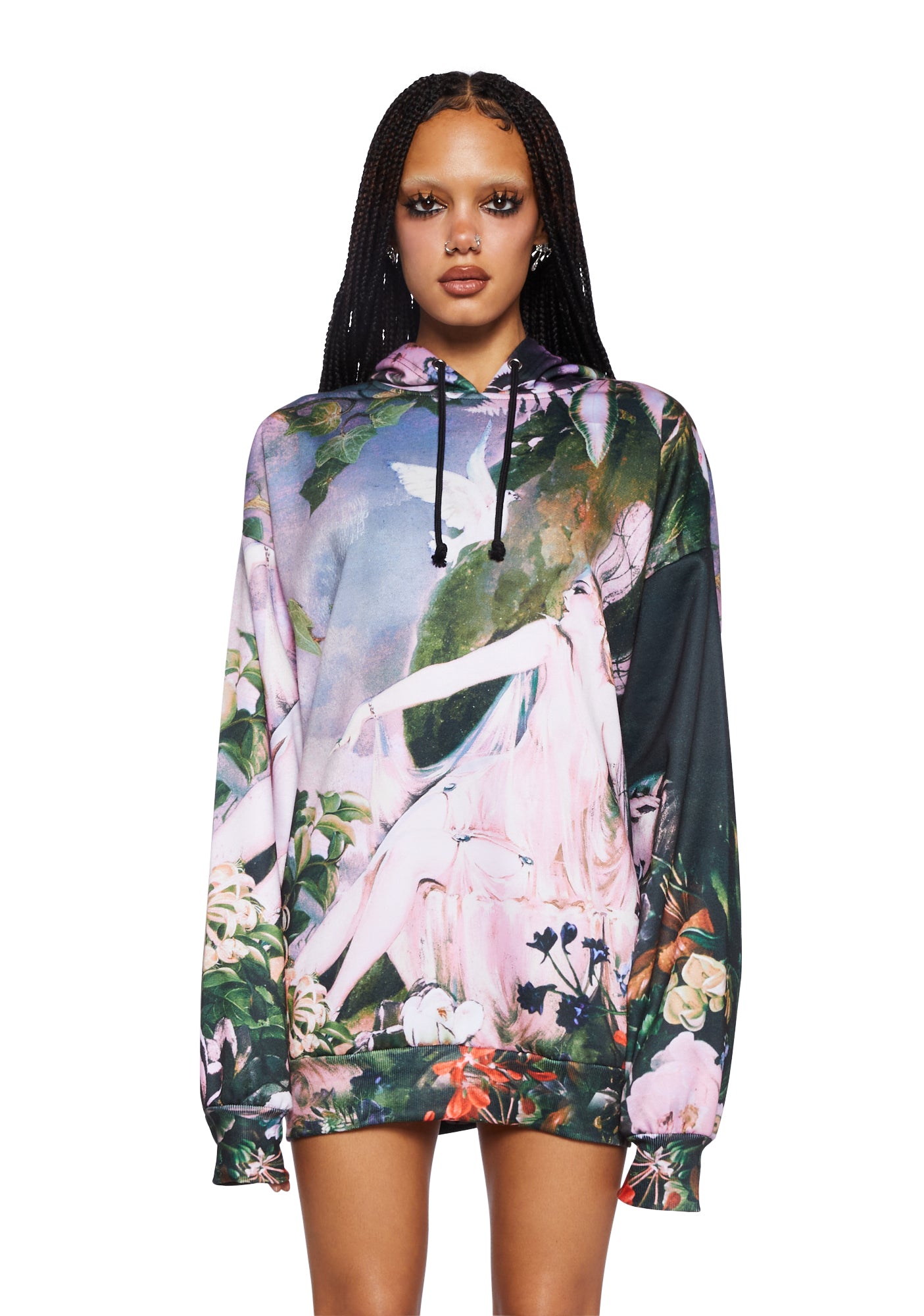 Current Mood Fairy Fairycore Art Graphic Oversized Hoodie - Multi
