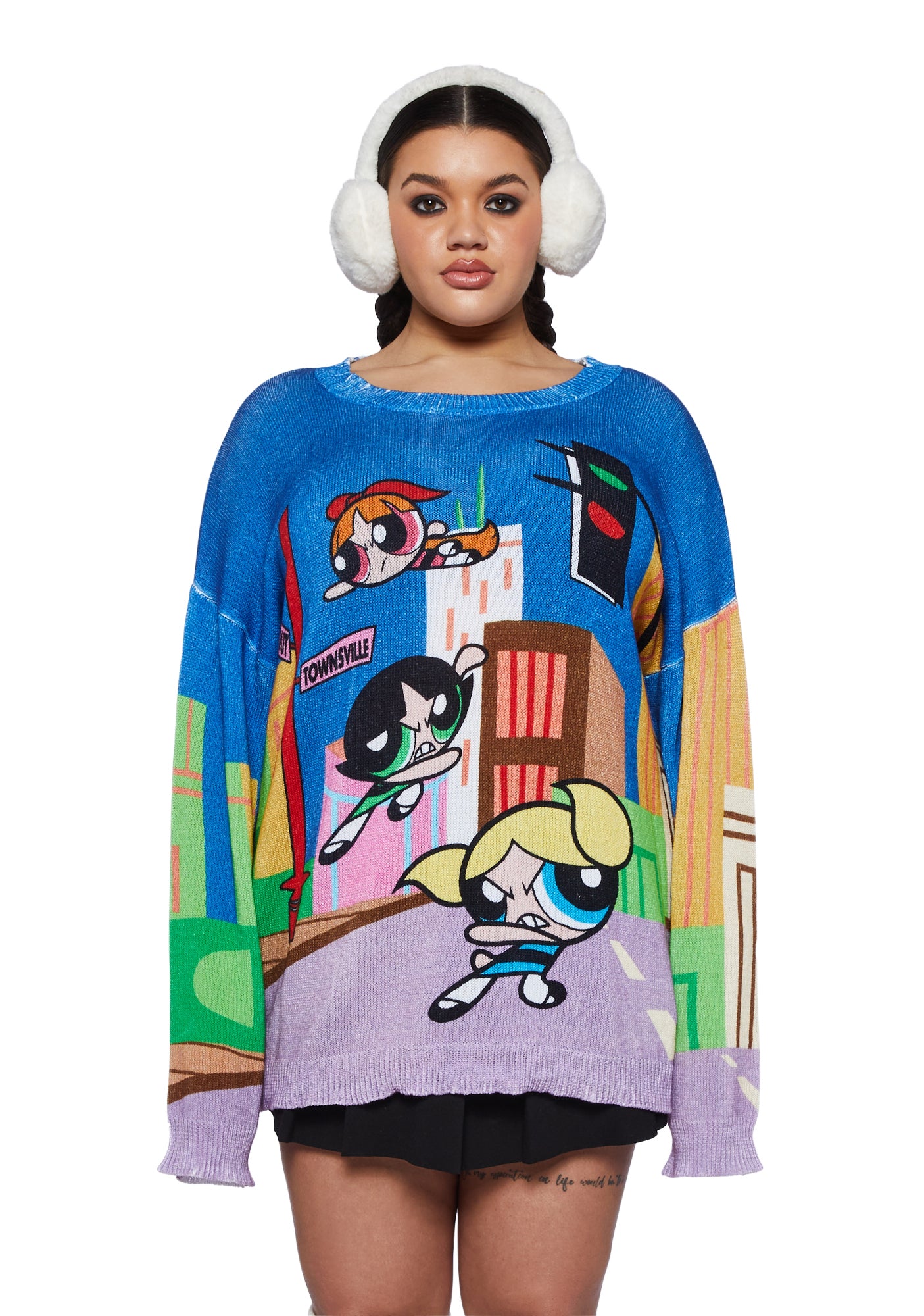 Plus Size Dolls Kill x PowerPuff Girls Oversized Intarsia Sweater Multi