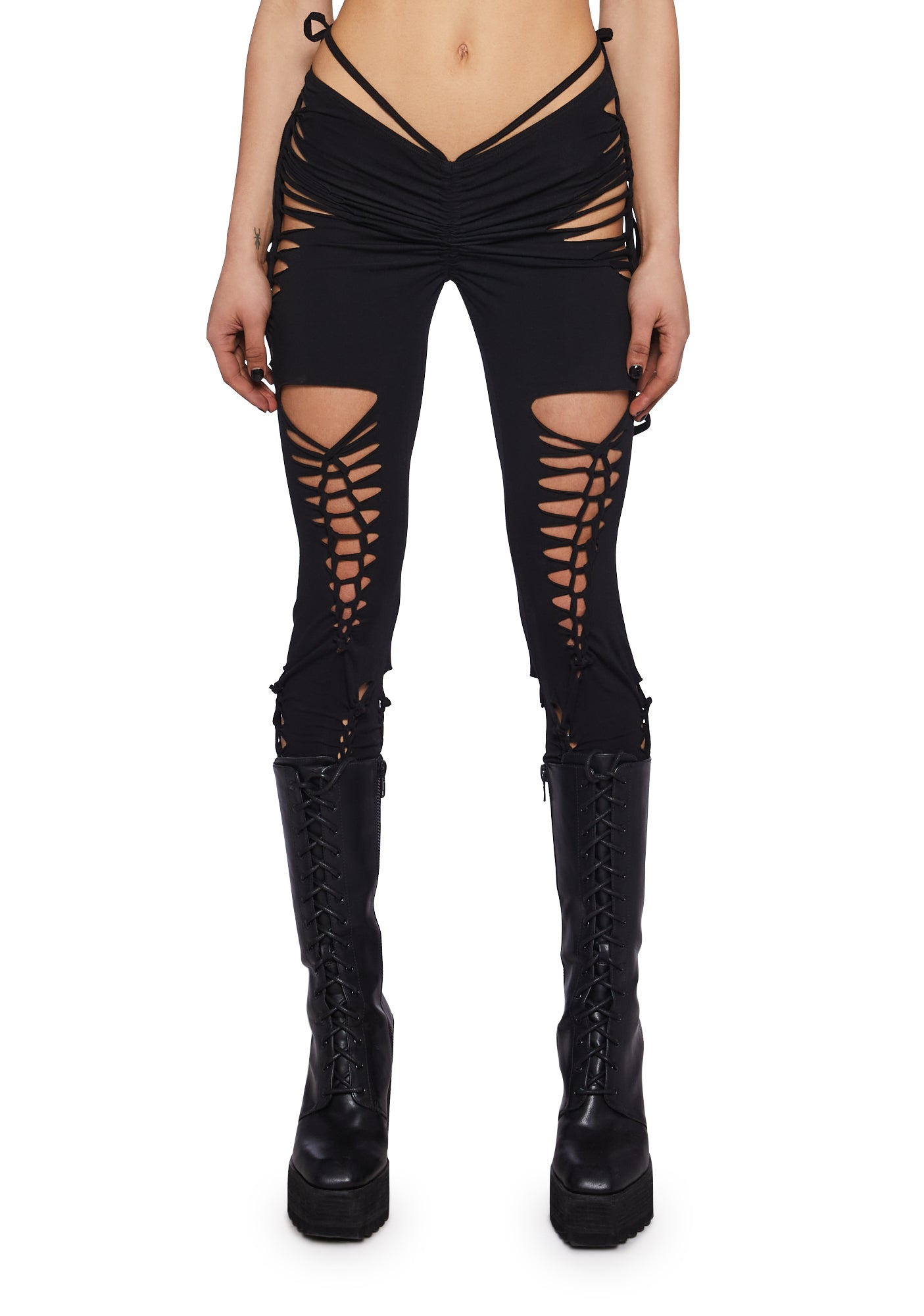 Darker Waves Cut Out Shredded Leggins- Black – Dolls Kill