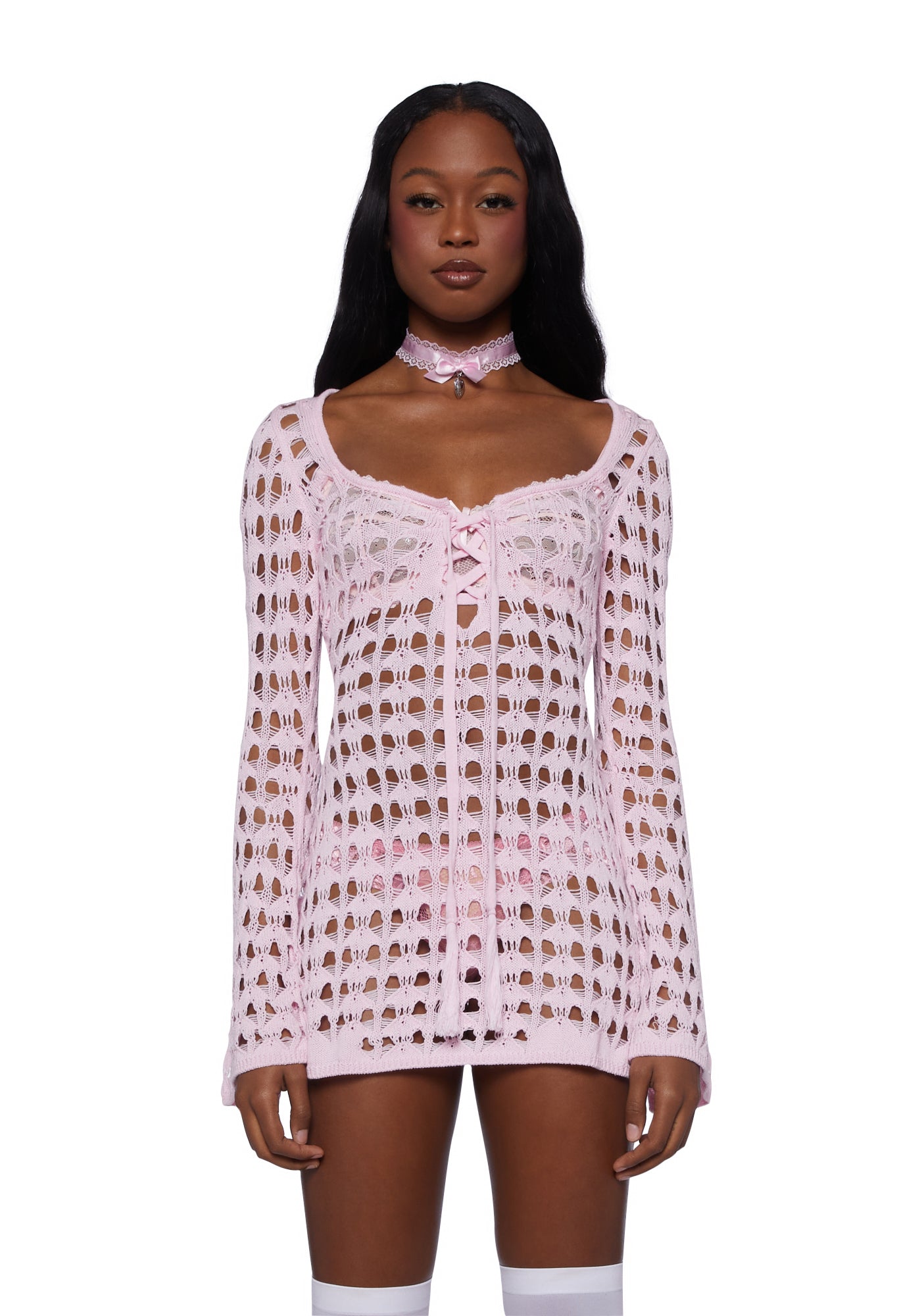 significant other pink crochet dress Crochet Surplice A-Line Dress - Shocking Pink