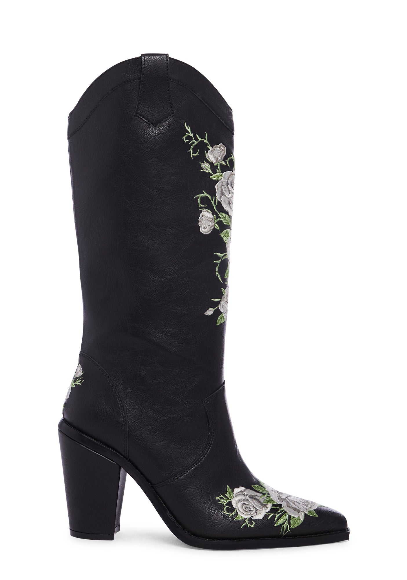 Widow Embroidered Floral Rose Cowboy Boots - Black