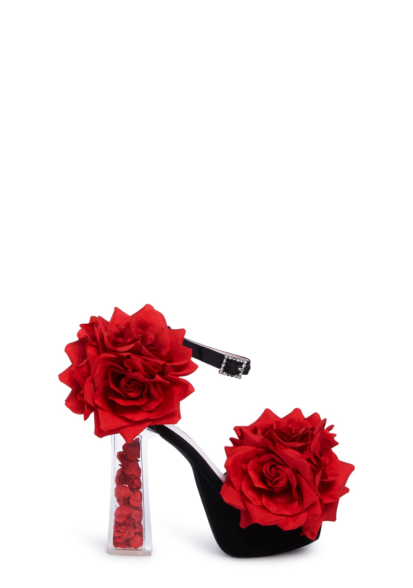 Sugar Thrillz Rose Lucite Platform Heels - Black/Red