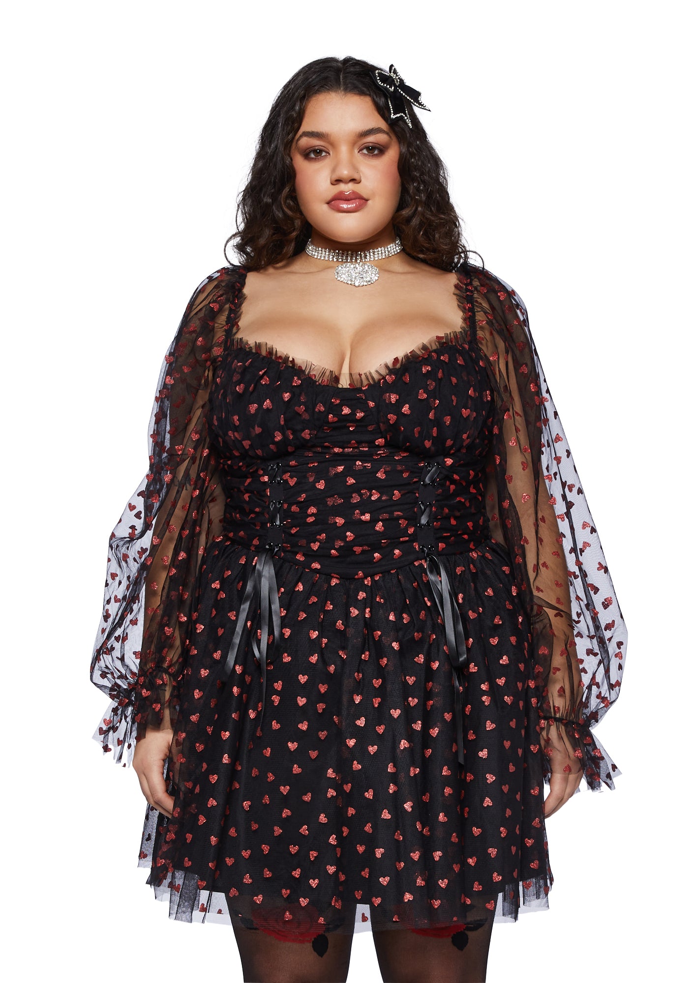 Plus Size Sugar Thrillz Heart Mini Dress- Black Plus Size Sugar Thrillz Heart Mini Dress- Black