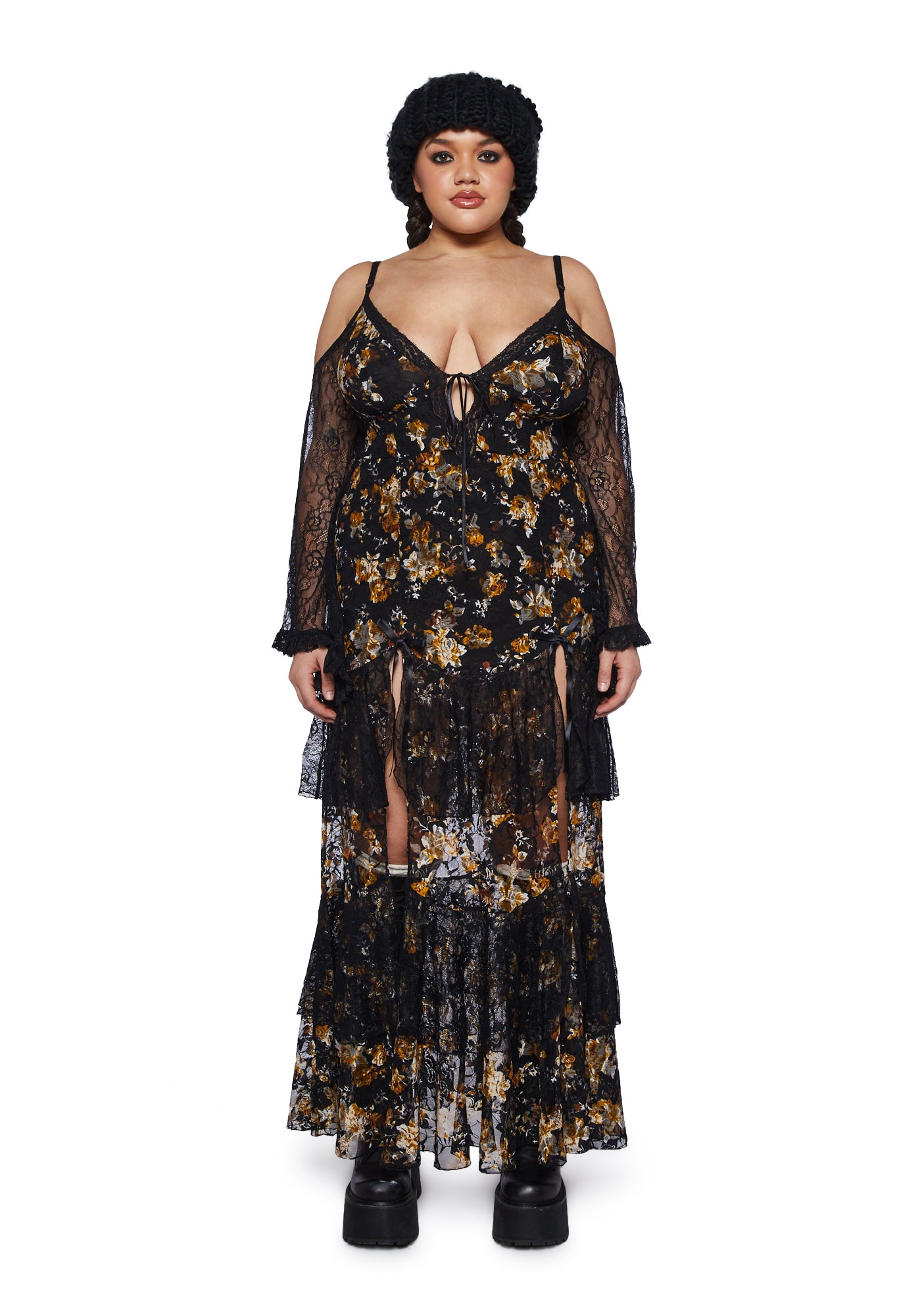 red and black dress costume Plus Size Current Mood Floral Print Lace Maxi Dress- Black – Dolls Kill