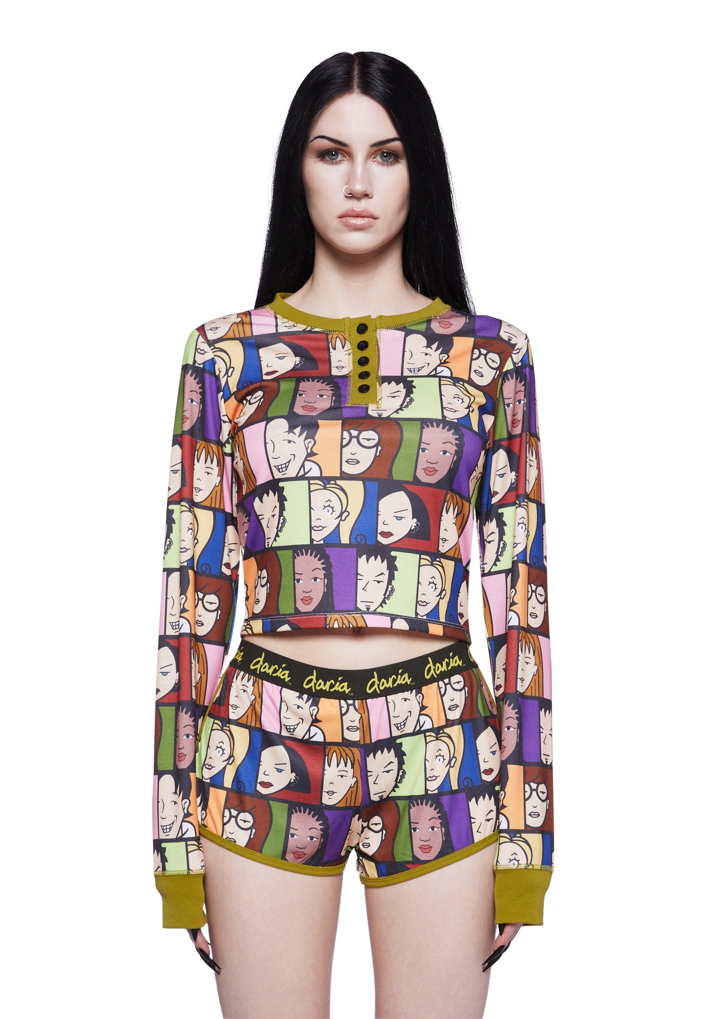 Dolls Kill x Daria Friends Faces Graphic Long Sleeve Thermal Top And