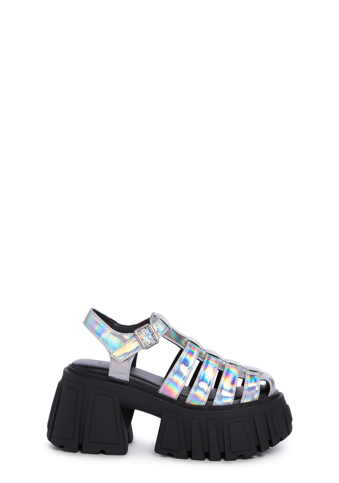 Club Exx Fisherman Holographic Strappy Platform Sandals Silver Dolls Kill