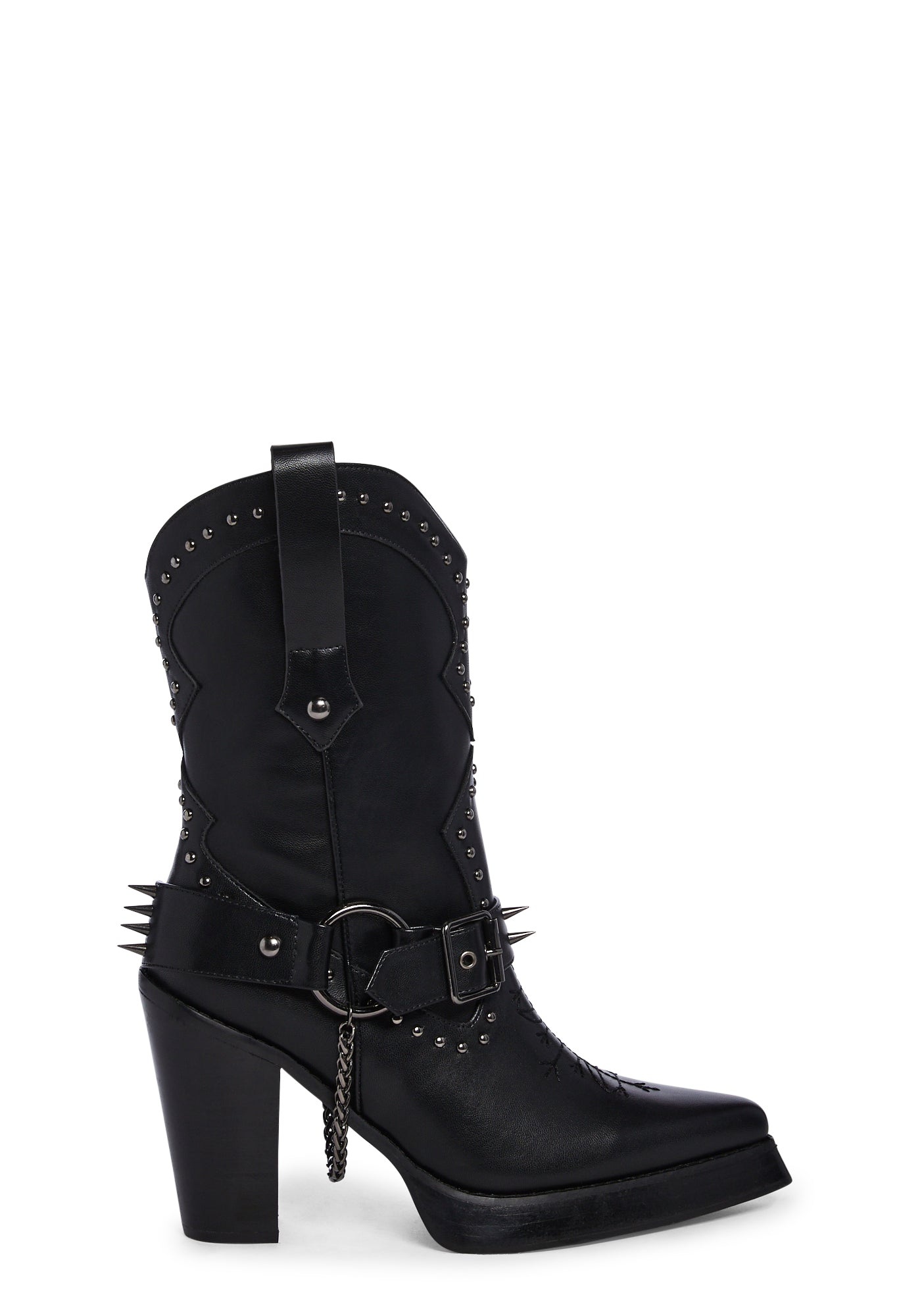 Widow Spiked O-Ring Cowboy Boots - Black