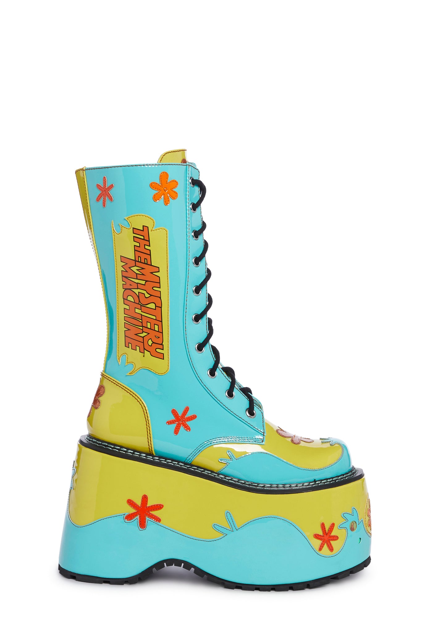 Dolls Kill x Scooby Doo Mystery Machine Cartoon Combat Boots Blue