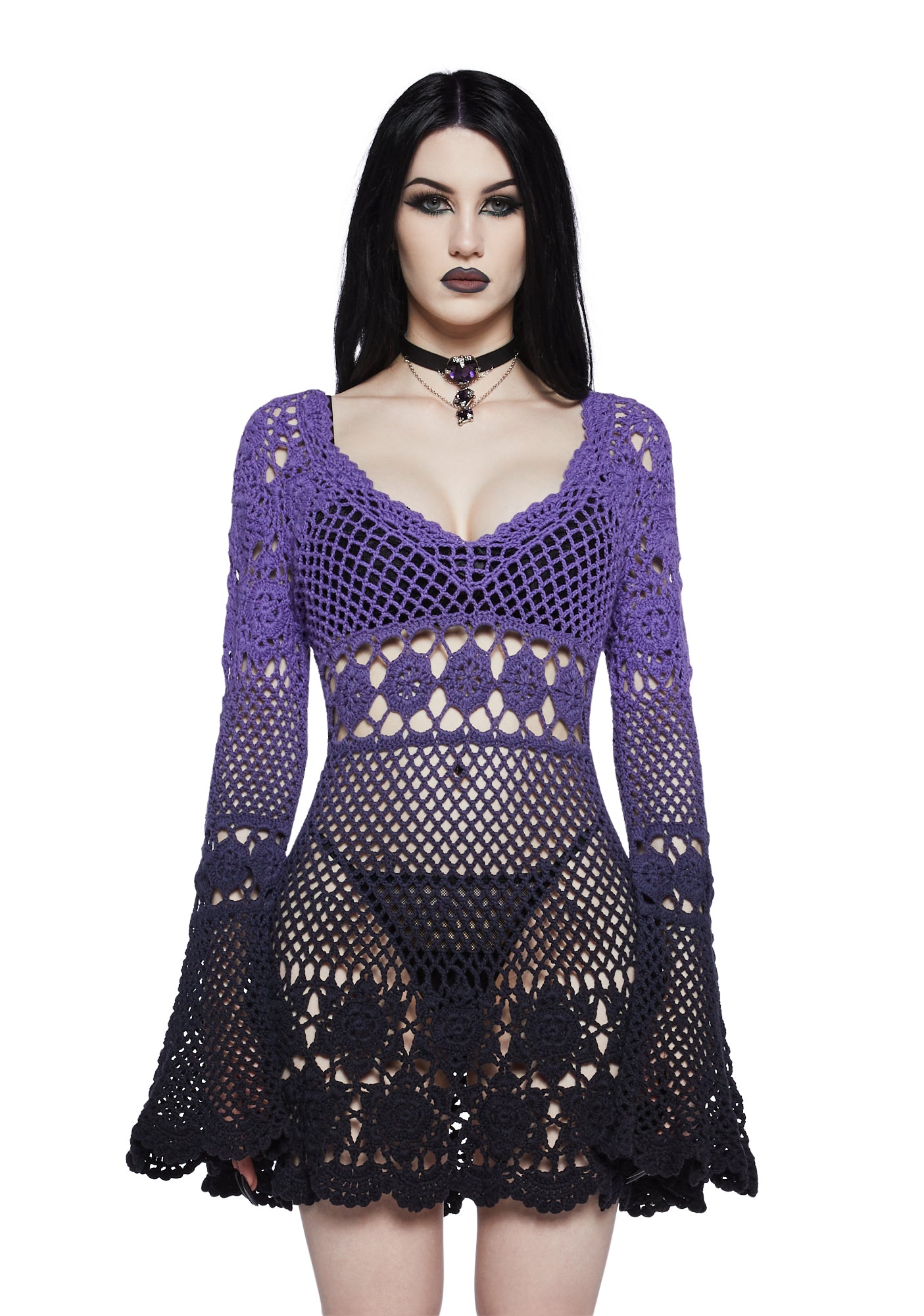 Widow Crochet Mini Dress Purple Dolls Kill