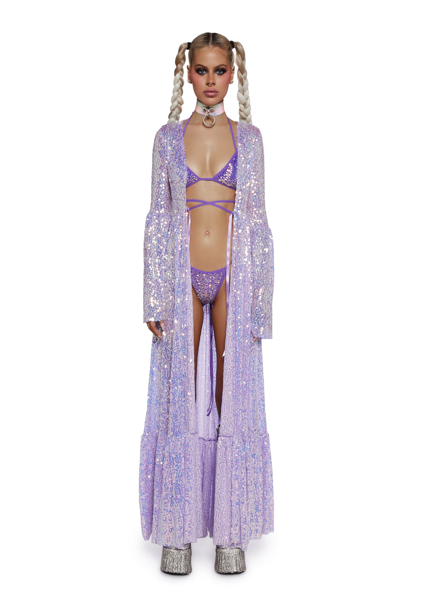purple's♡2点 Club Exx Cutout Side O Ring Sequin Romper - Purple – Dolls Kill