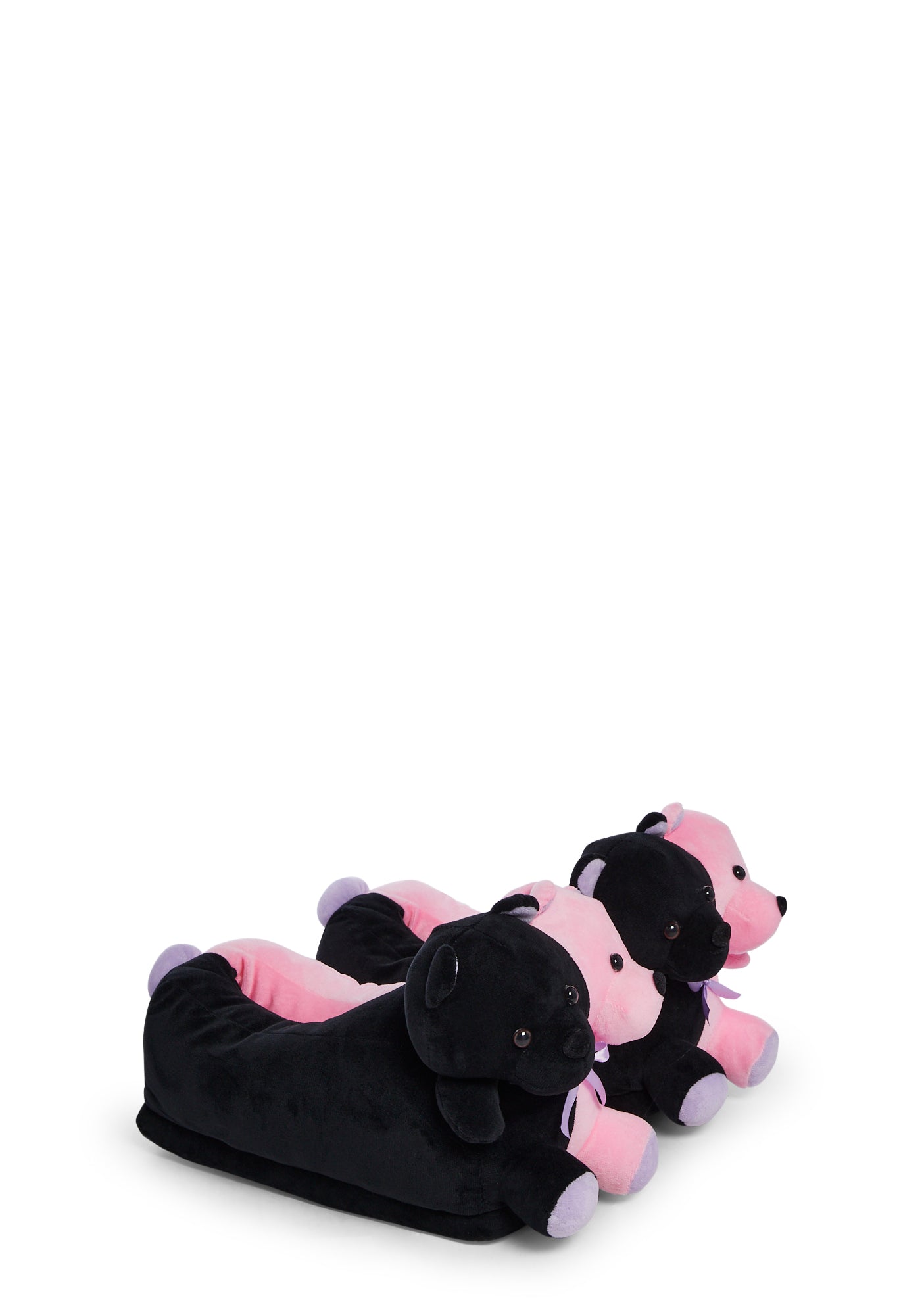 Contrast Teddy Slippers Black Pink Dolls Kill