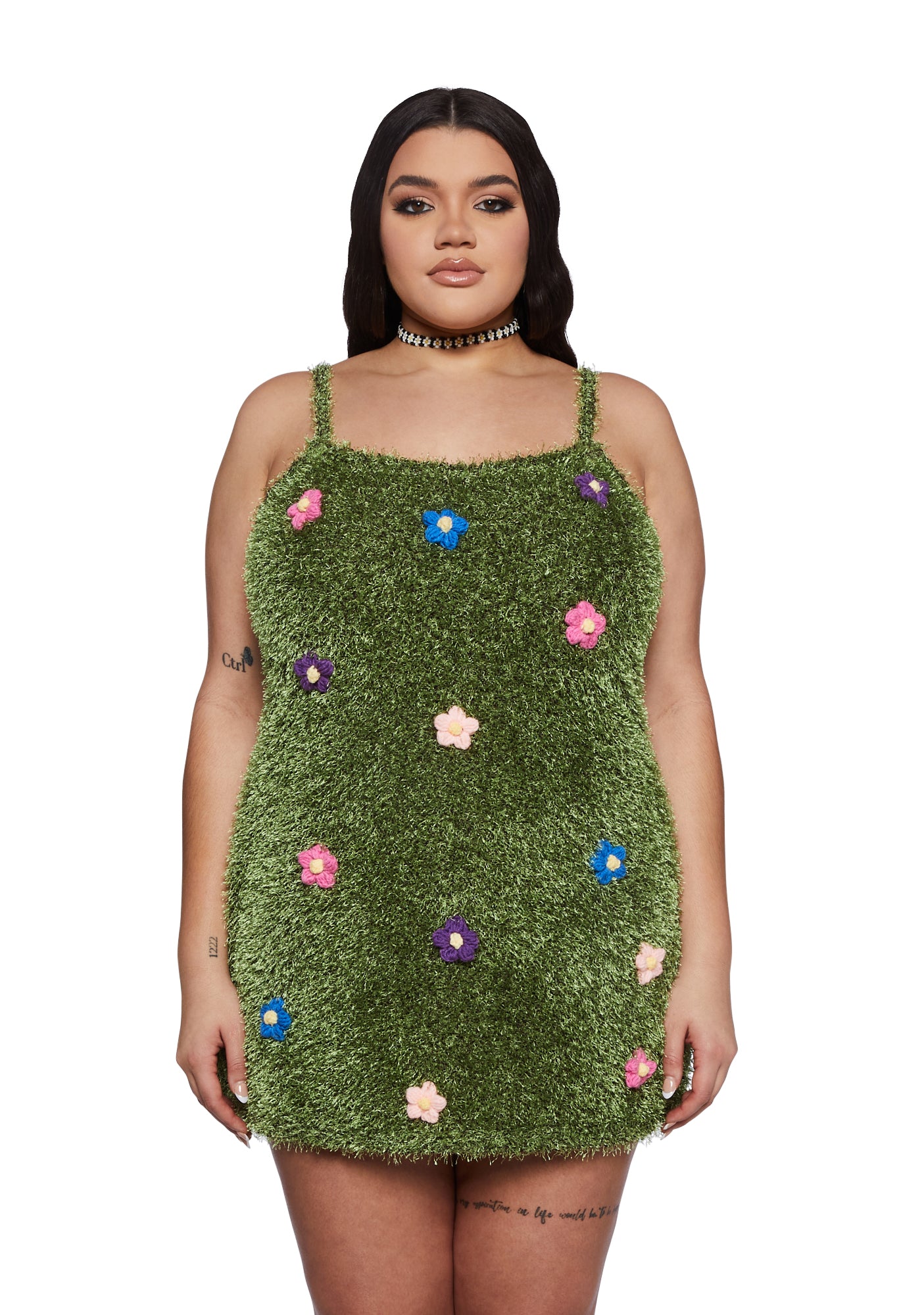 Plus Size Delia's Grass Mohair Mini Dress With Flowers And Shrug Set - Green Dolls Kill Plus Size Delia's Grass Mohair Mini Dress With Flowers And Shrug Set - Green Dolls Kill