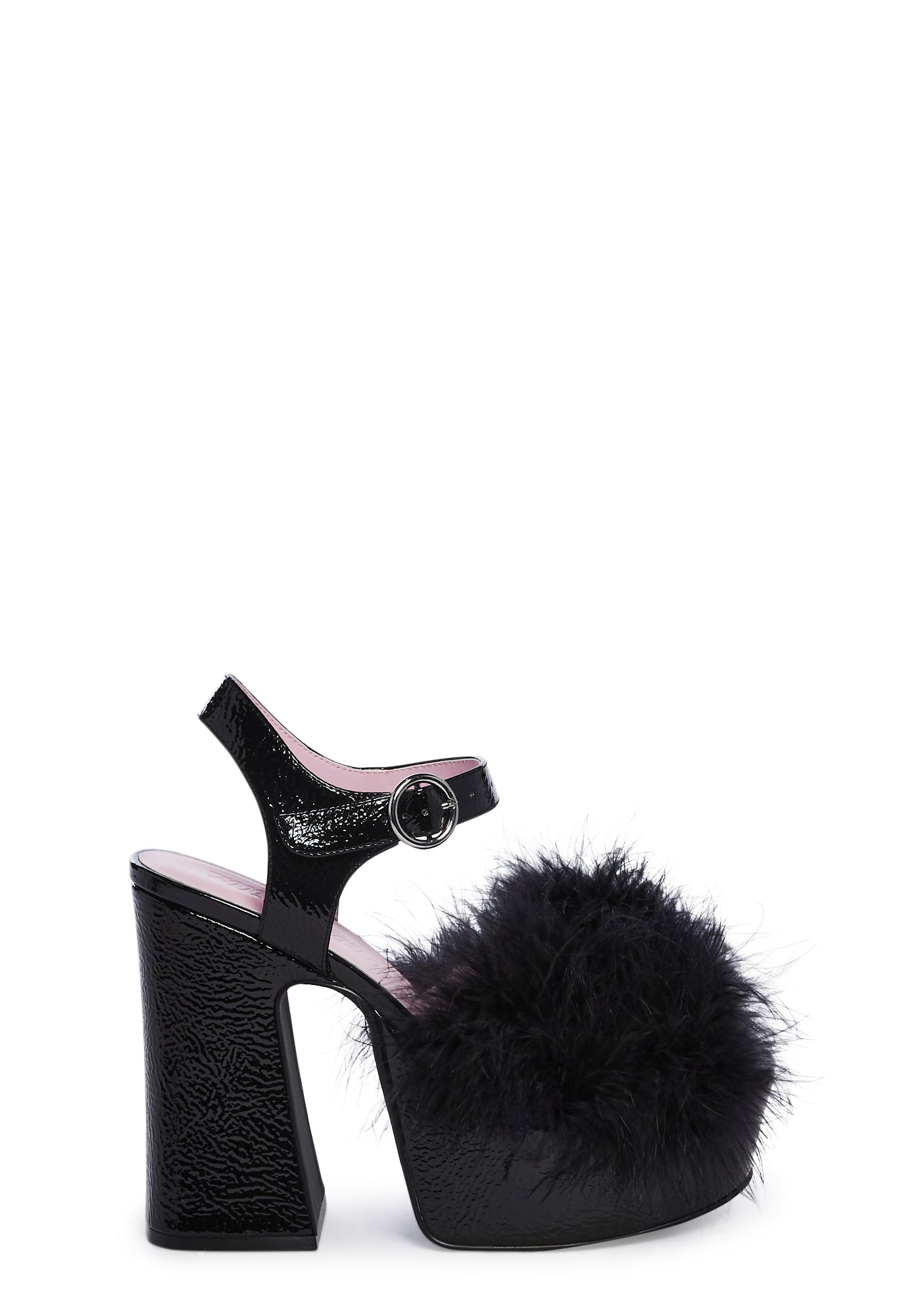 Sugar Thrillz Vegan Leather Marabou Feather Heels - Black â Dolls Kill