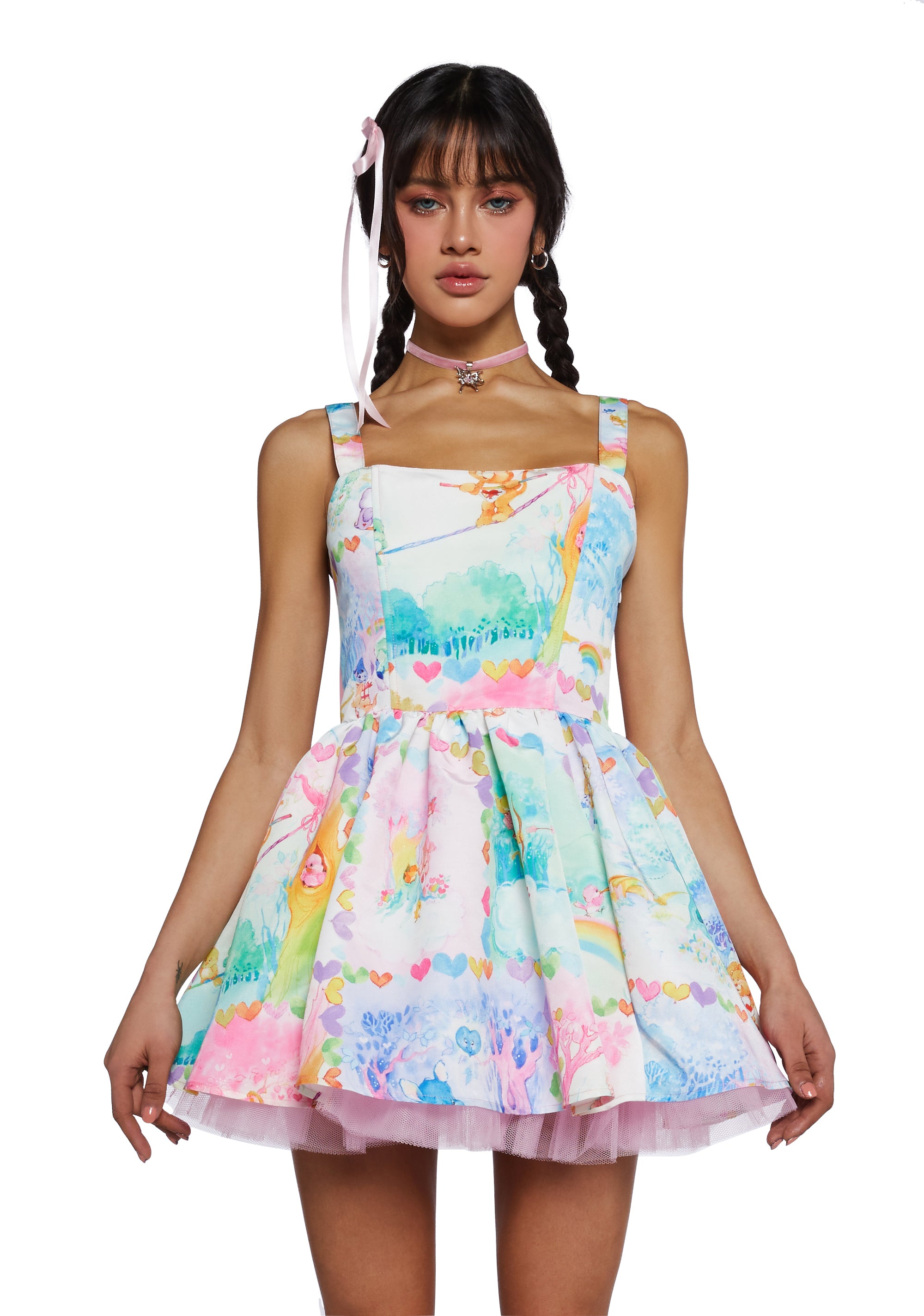 Dolls Kill x Care Bears Corset Tulle Babydoll Dress - Multi Dolls Kill x Care Bears Corset Tulle Babydoll Dress - Multi