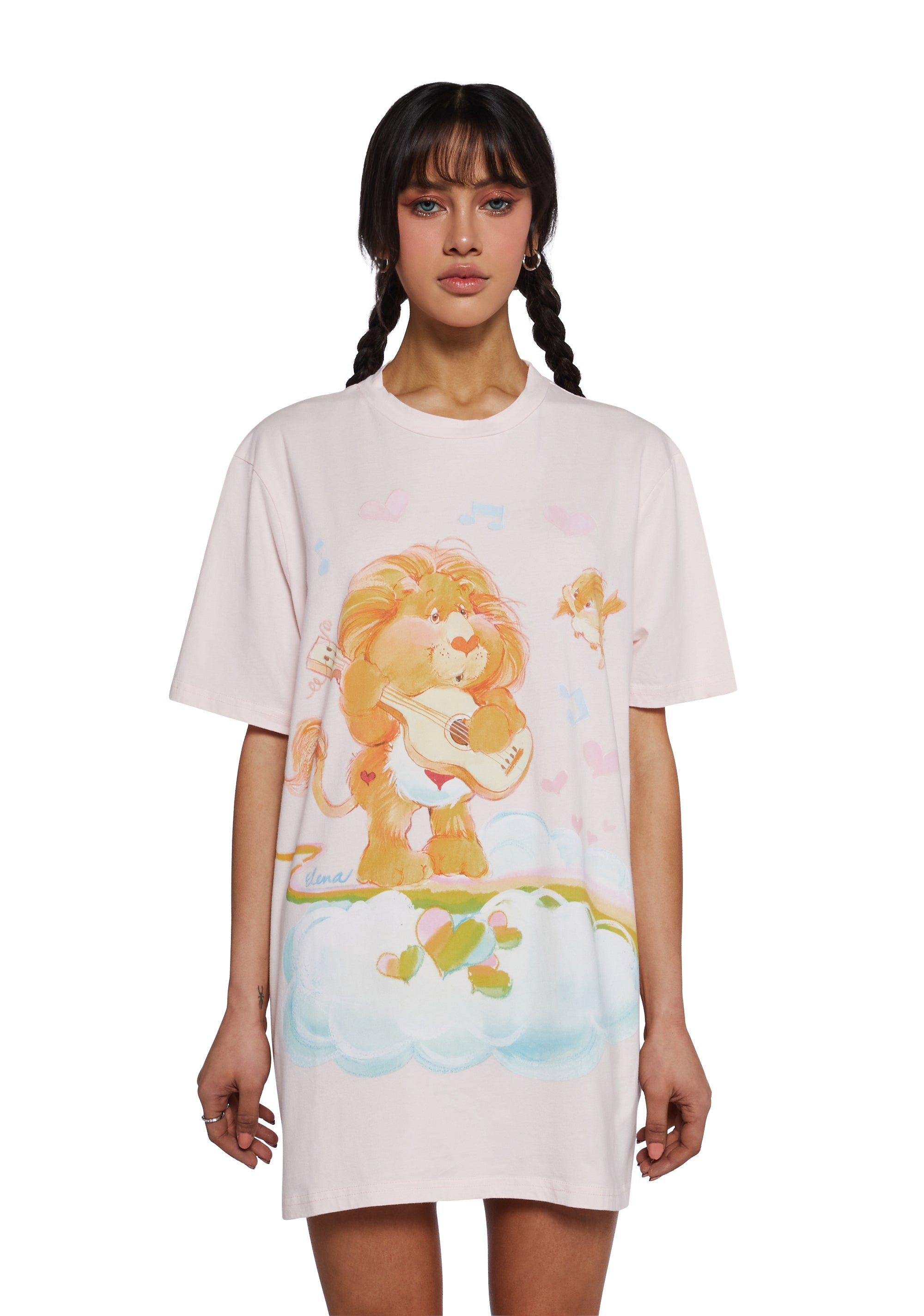 Dolls Kill x Care Bears Oversized Lion Print Washed Tee - Pink