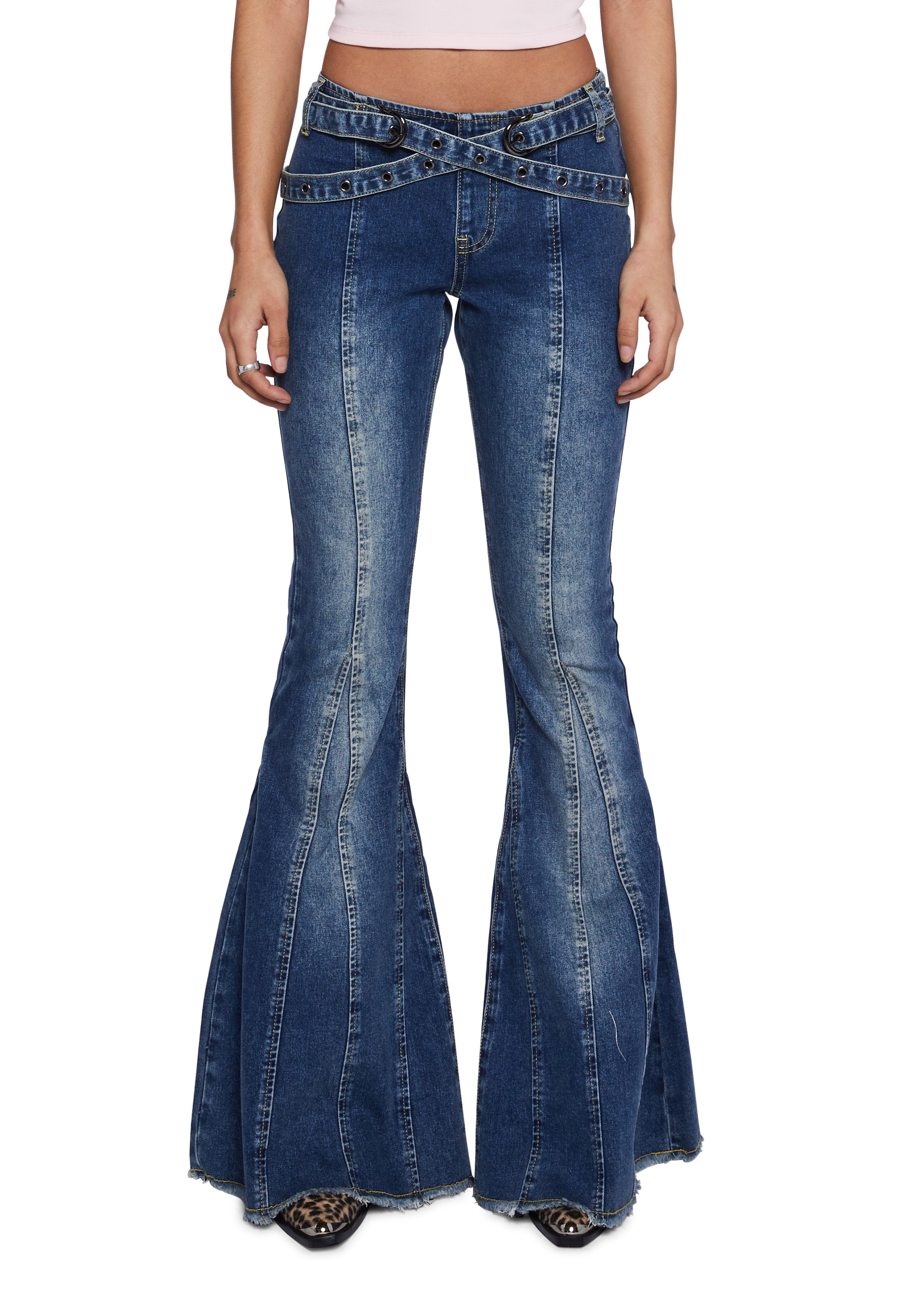 Generation Kiss Flared Belted Jeans - Blue