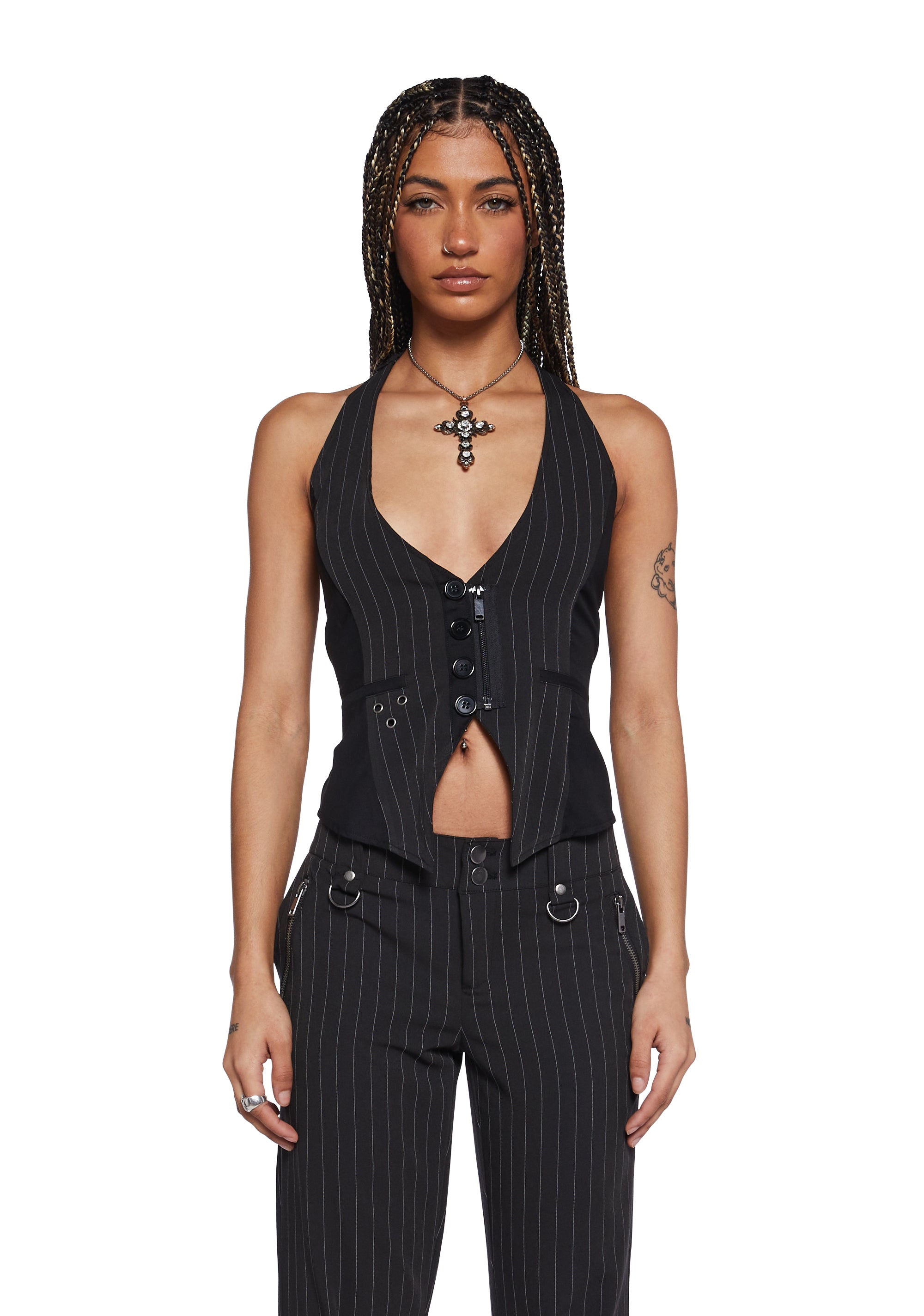 Lilija Pinstripe Halter Neck Vest Navy