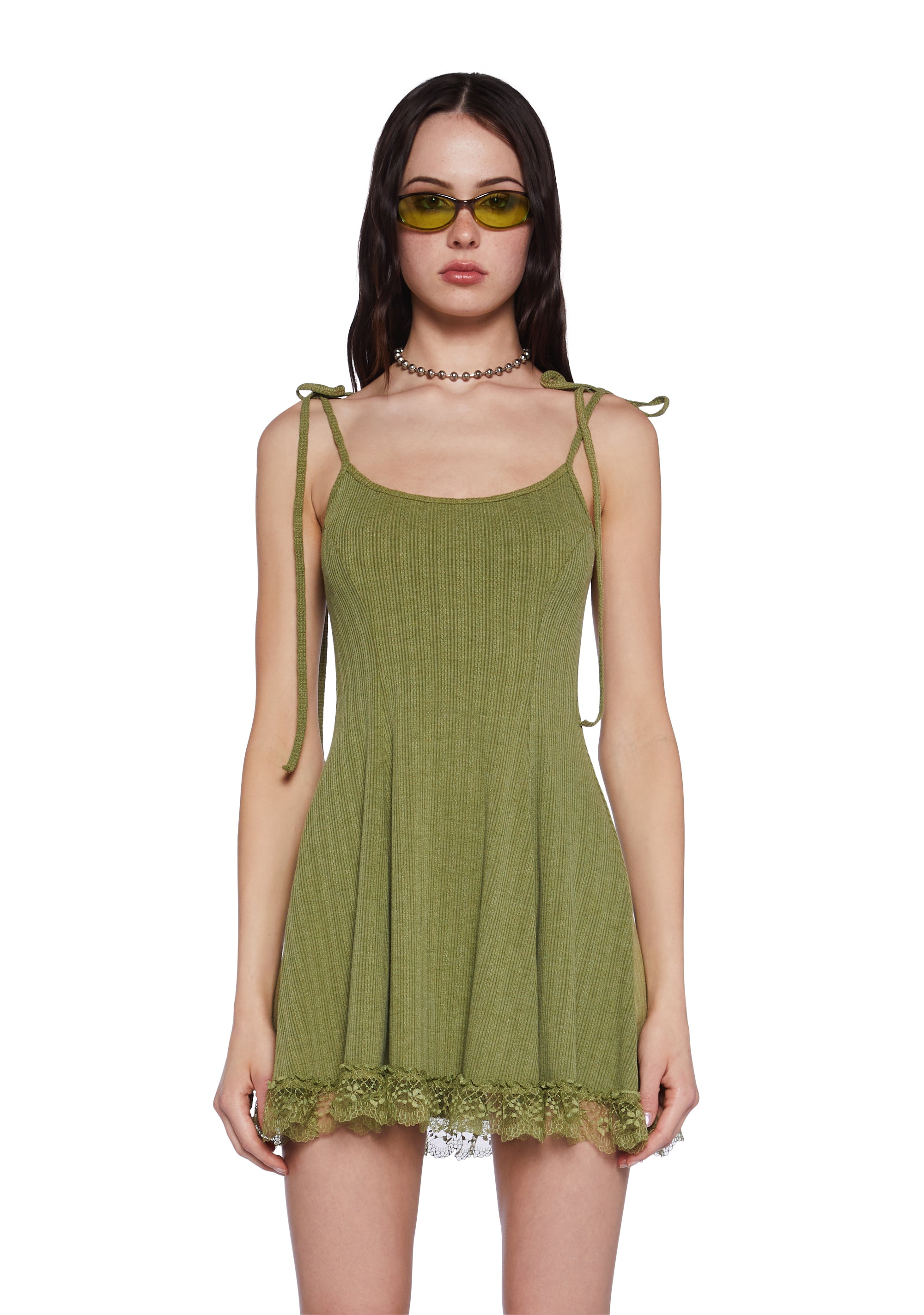 Current Mood Pointelle Fit N' Flare Dress - Green Dolls Kill Current Mood Pointelle Fit N' Flare Dress - Green Dolls Kill
