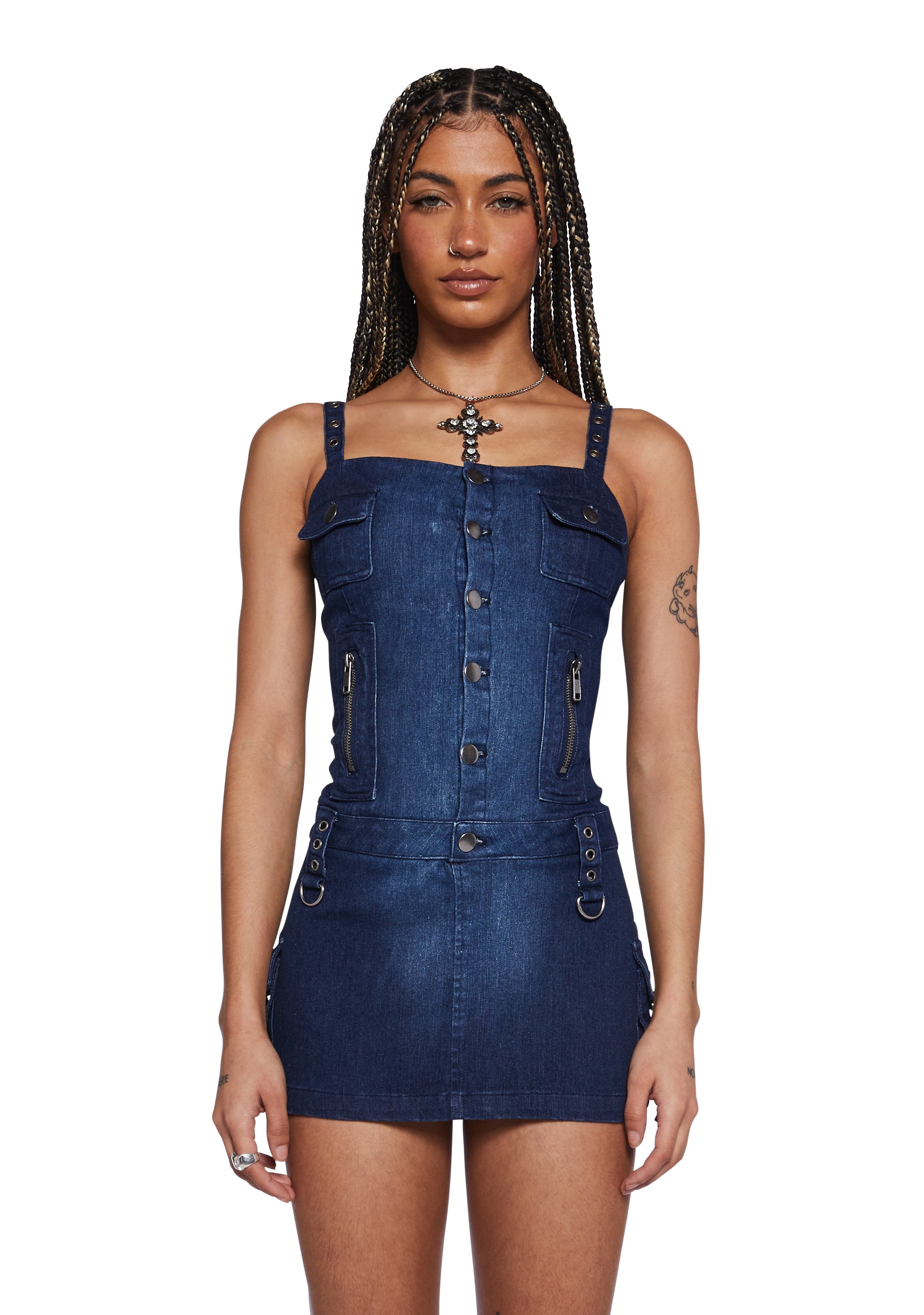 Generation Kiss Cargo Denim Mini Dress - Blue Dolls Kill Generation Kiss Cargo Denim Mini Dress - Blue Dolls Kill