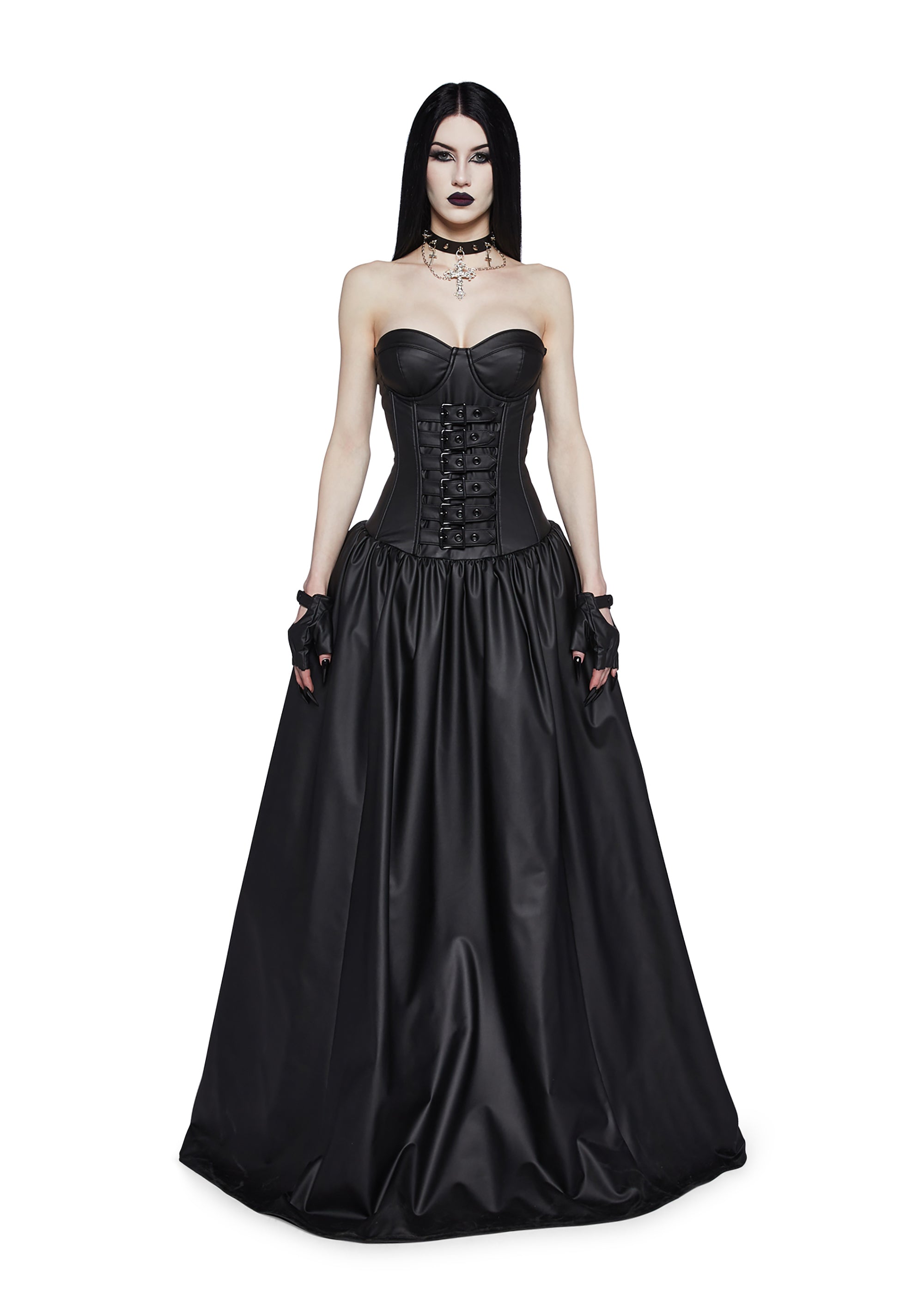 Widow Vegan Leather Buckle Ball Gown WIth Gloves Goth Metal - Black Dolls Kill Widow Vegan Leather Buckle Ball Gown WIth Gloves Goth Metal - Black Dolls Kill