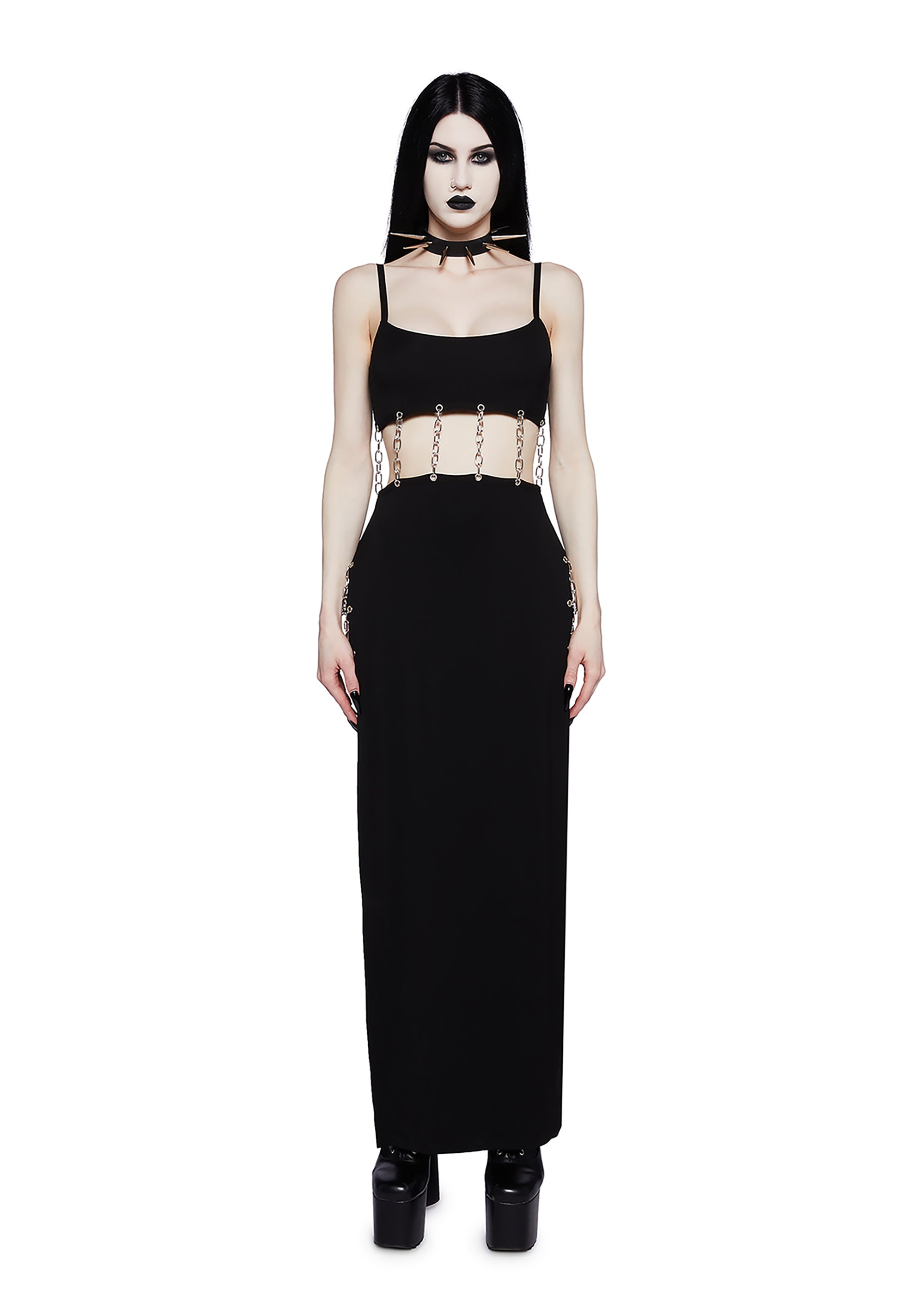 Widow Heavy Metal Jersey Midi Dress With Chains