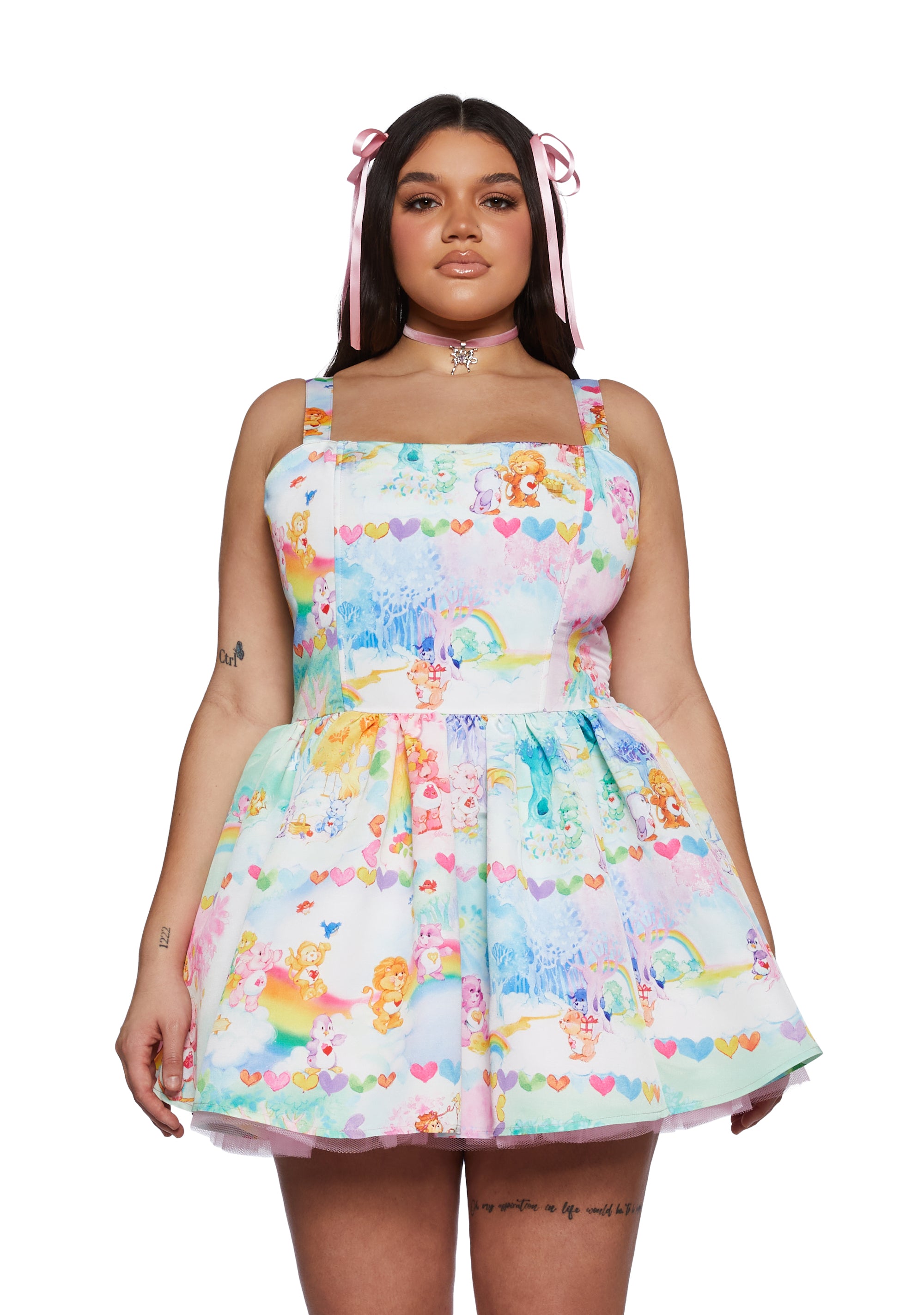 Plus Size Dolls Kill x Care Bears Corset Tulle Babydoll Dress - Multi