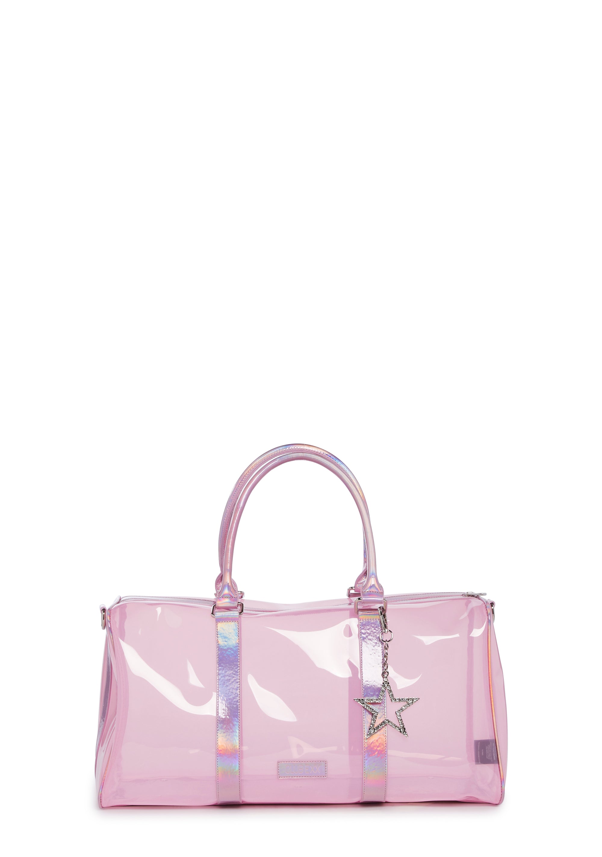 Club Exx Clear Holo Vinyl Weekender Girly Bag Pink