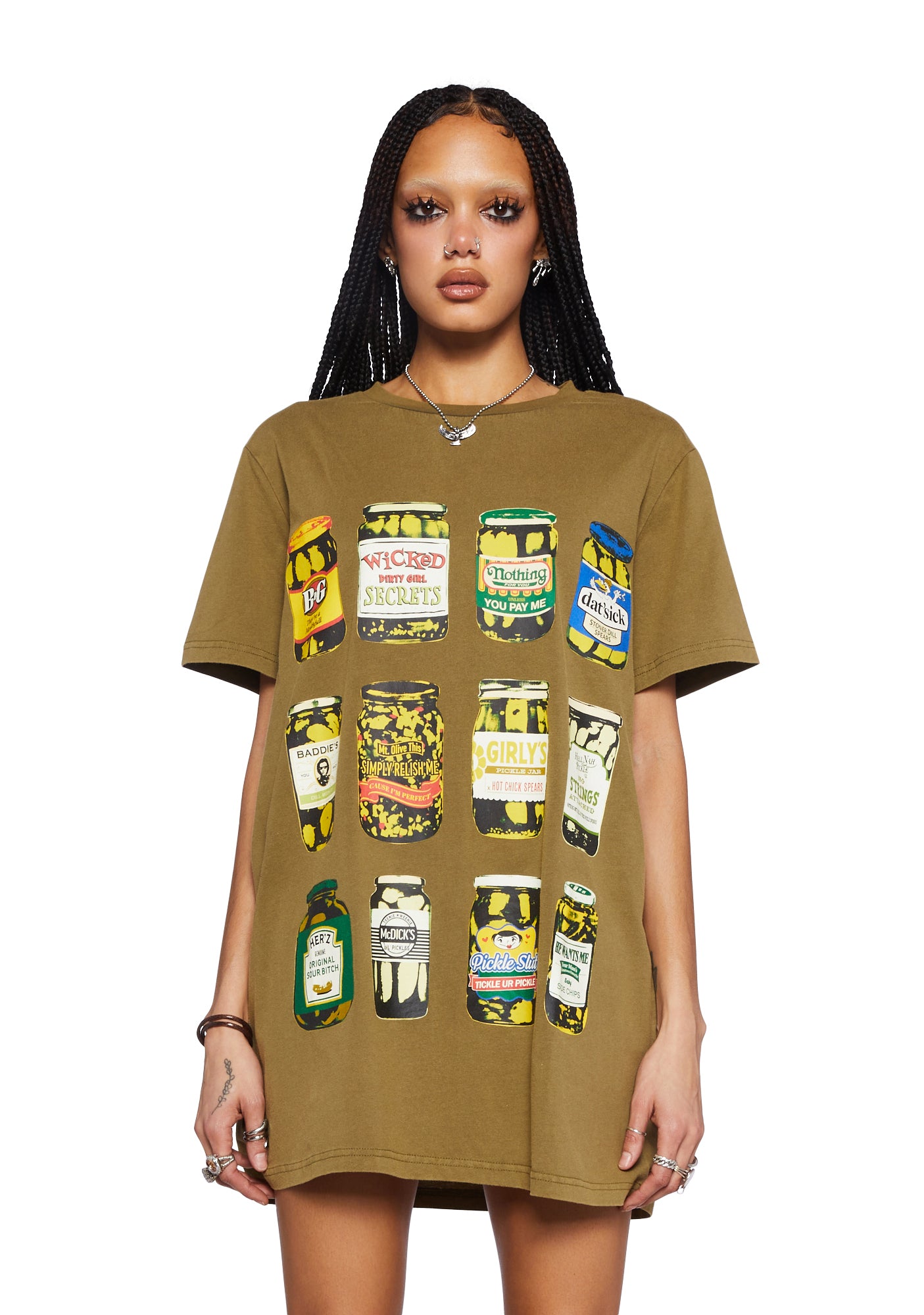 Current Mood Pickles Pickle Jars Oversized Graphic Tee - Green