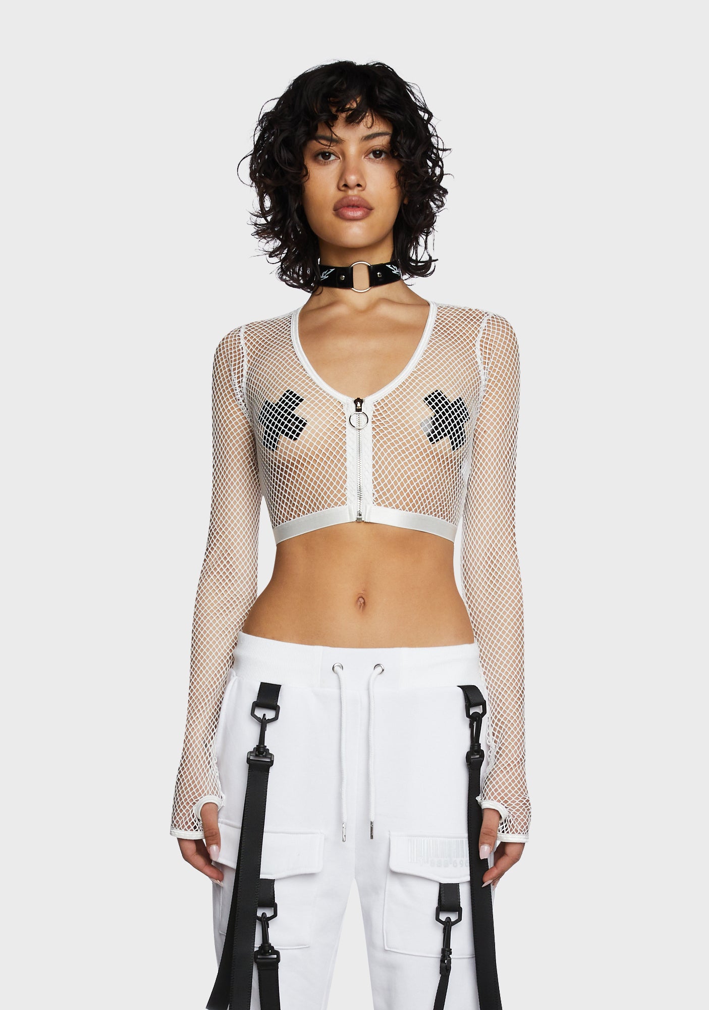 White fishnet crop top 2025