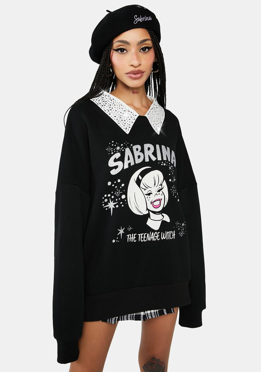 Dolls Kill x Archie Comics Oversized Sequin Collar Sweatshirt - Black