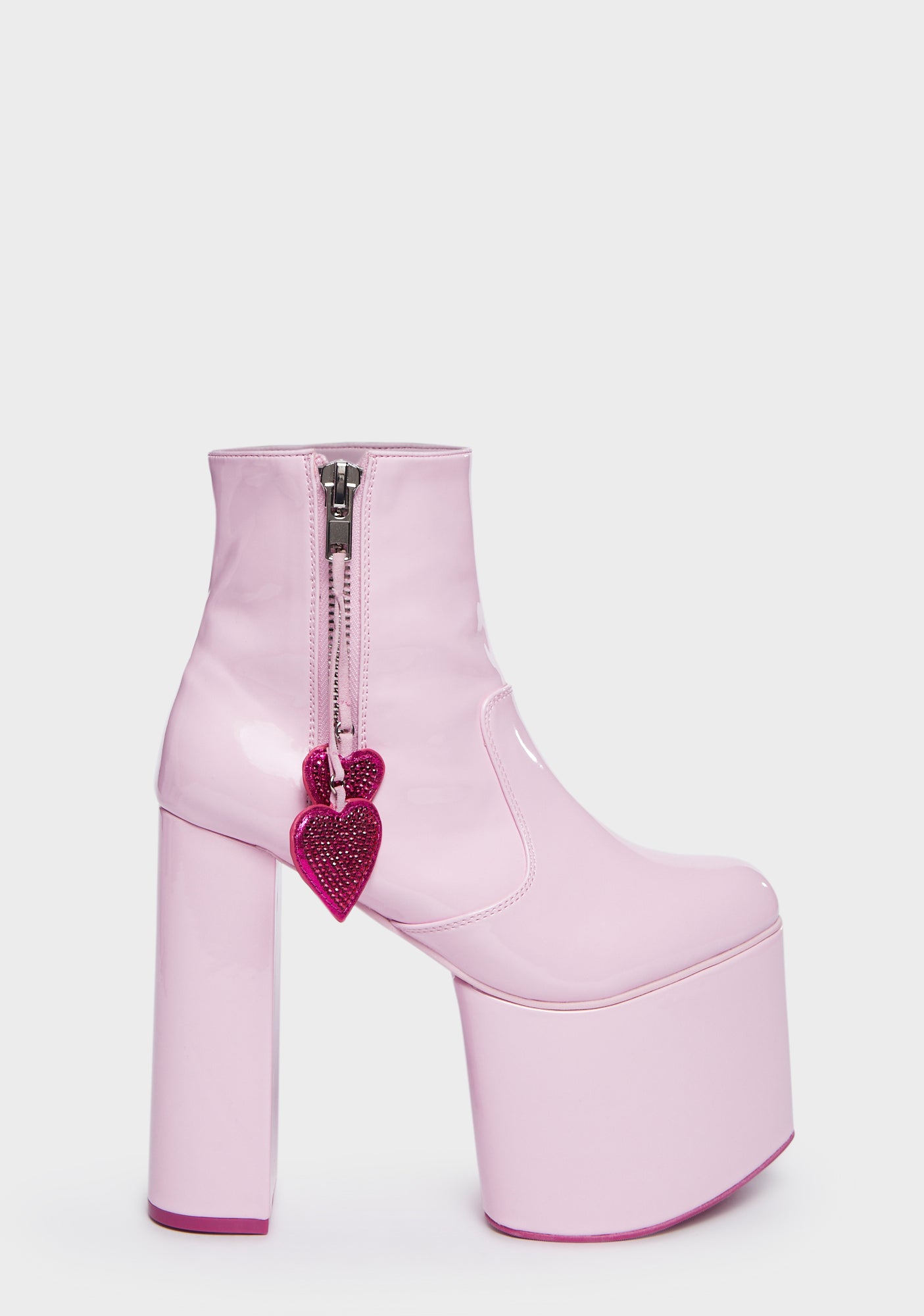 Sugar Thrillz Glitter Heart Charm Platform Ankle Boots - Pink