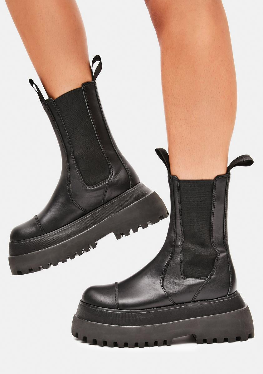 Darker Wavs Triple Stacked Wedge Platform Boots - Black