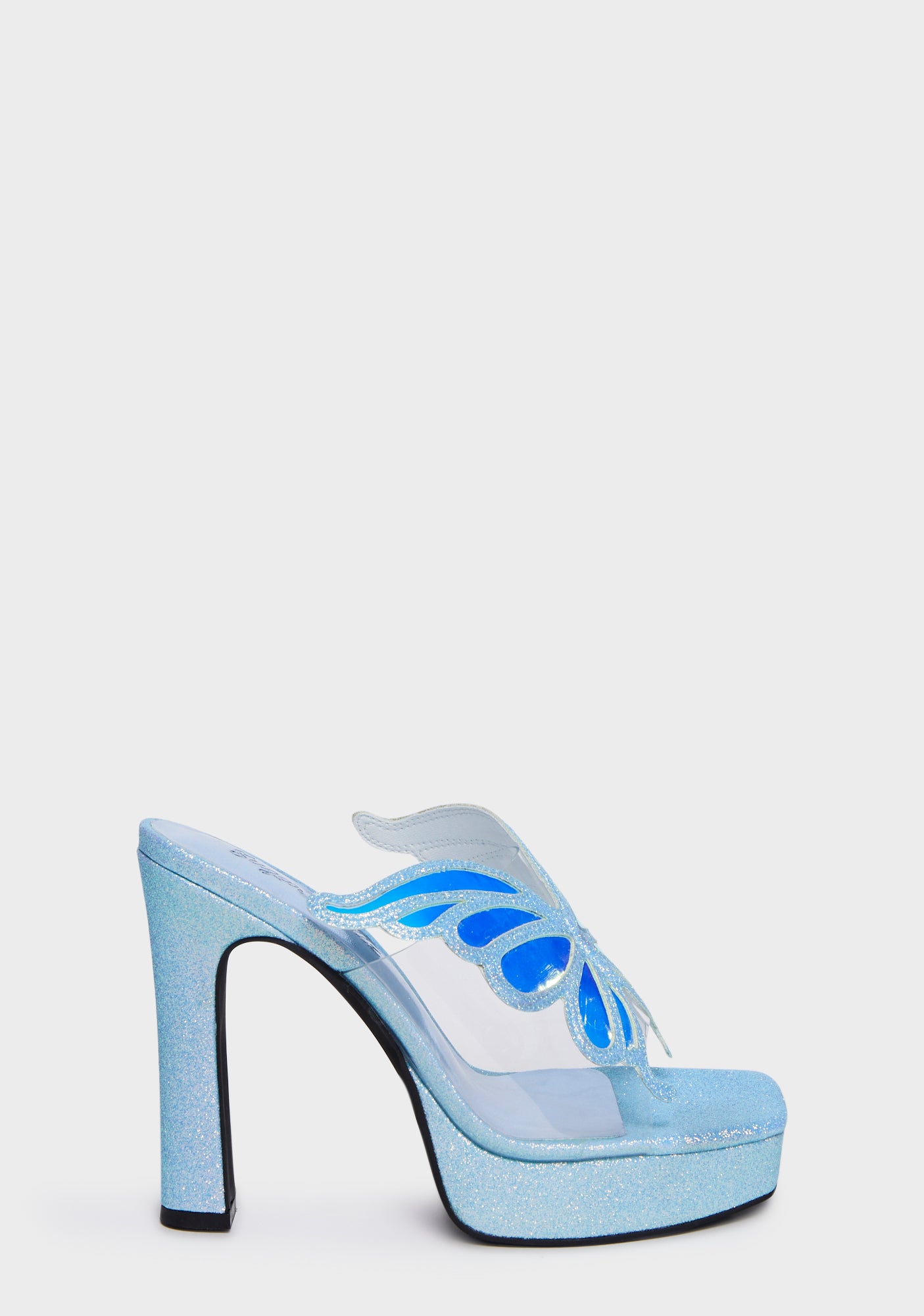 Sugar Thrillz Holographic Butterfly Wing Heels - Blue