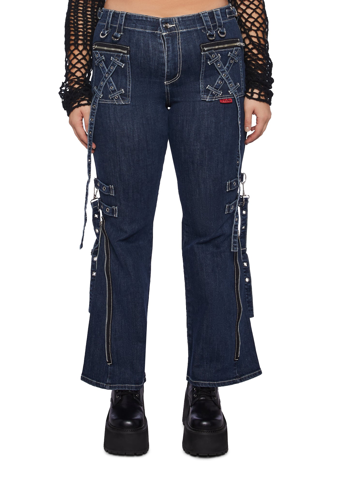 Plus Size Tripp NYC Denim Jeans With Straps Blue Dolls Kill