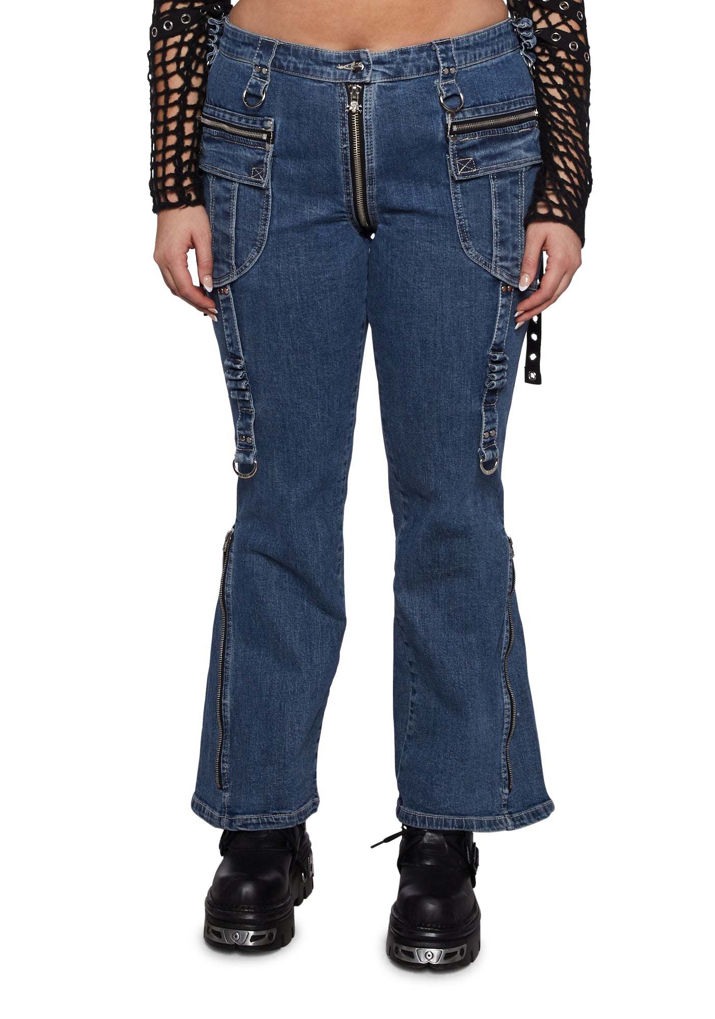 Plus Size Tripp NYC Zippered Jeans With Straps Blue Dolls Kill