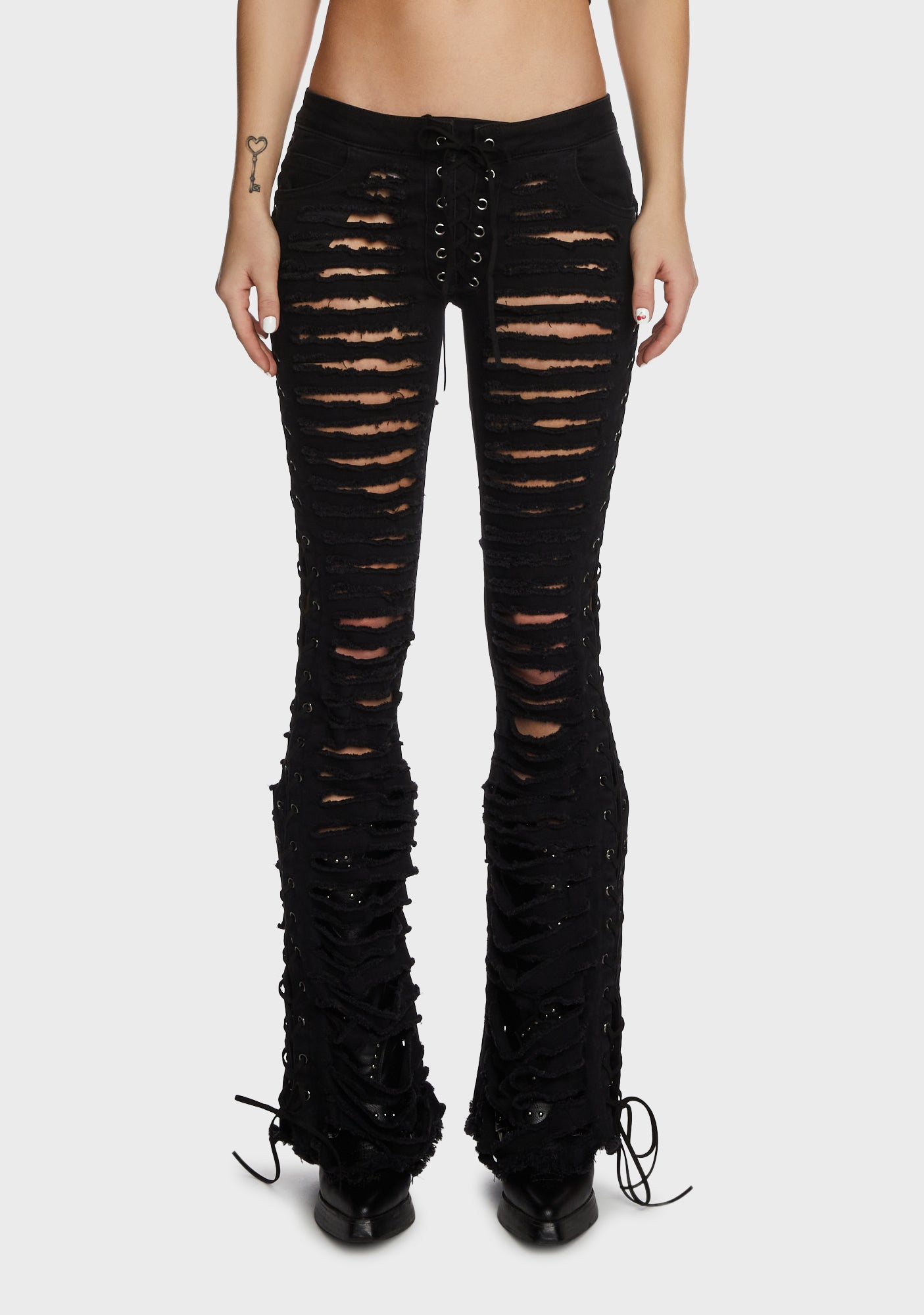 Current Mood Shredded Distresses Low Rise Jeans Black Dolls Kill