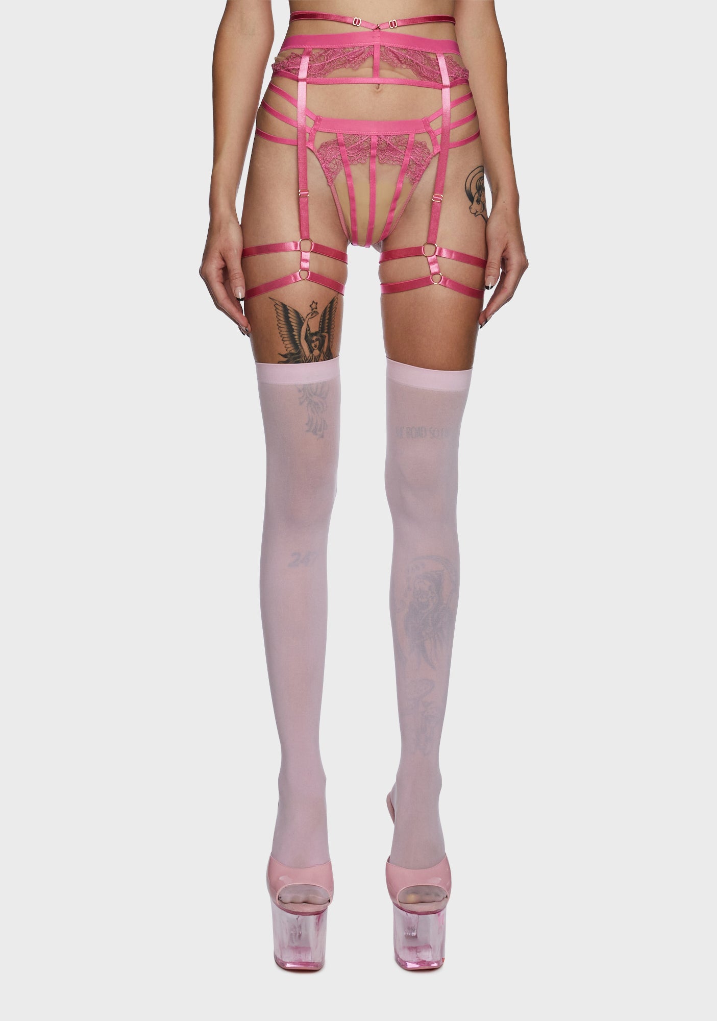Wolf & Whistle Strappy Lace Mesh Garter Belt - Pink Dolls Kill Wolf & Whistle Strappy Lace Mesh Garter Belt - Pink Dolls Kill