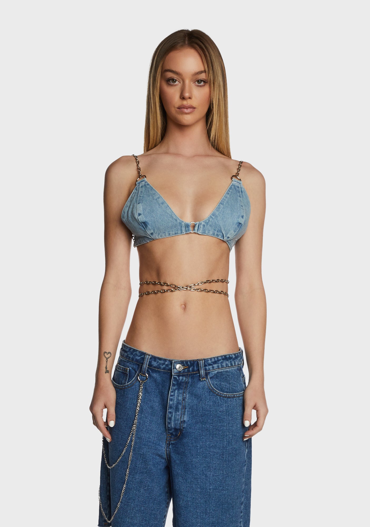 The Ragged Priest Chain Denim Bra Top - Blue