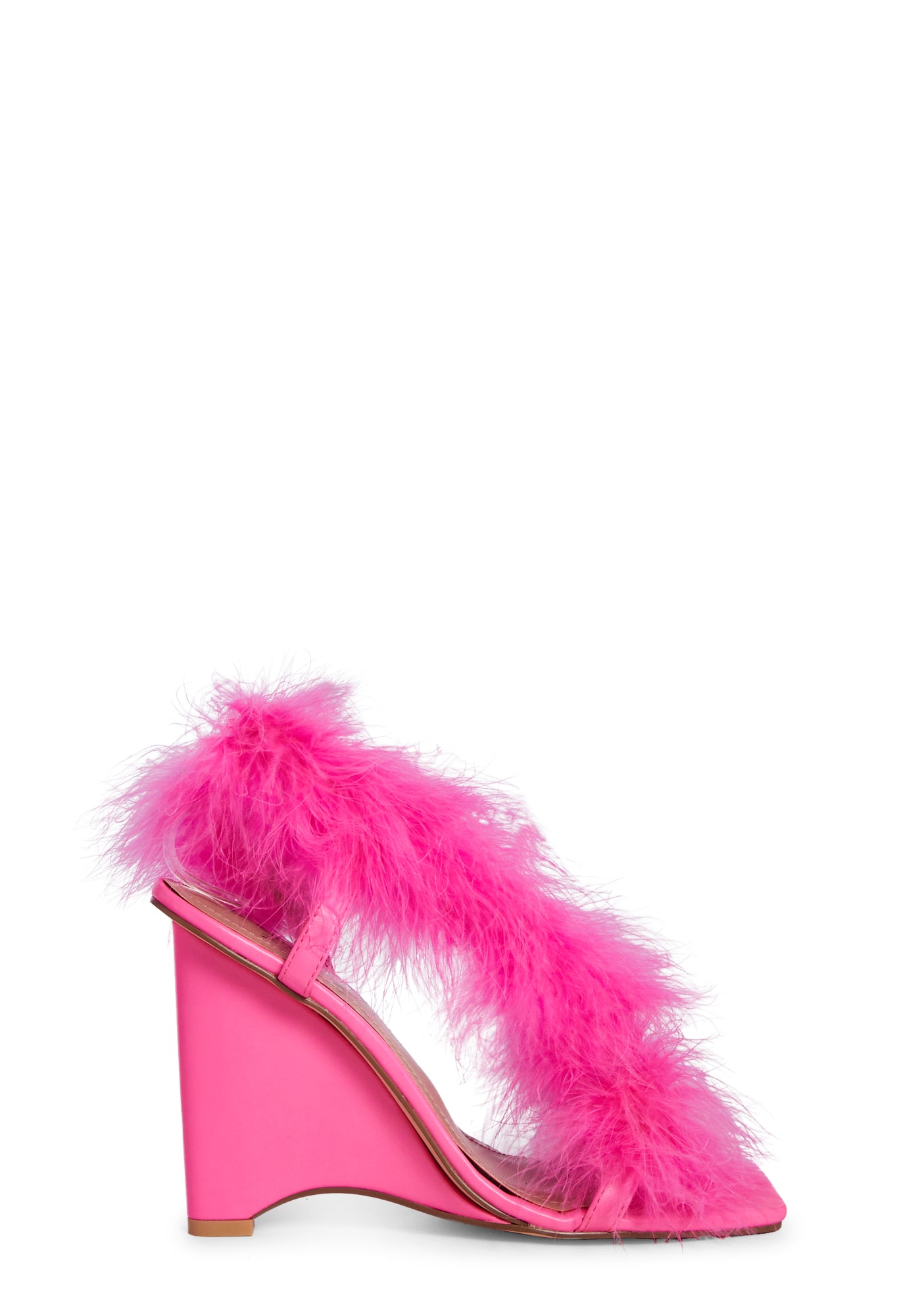 Lemon Drop By Privileged Marabou Fluffy Wedge Heels Pink Dolls Kill